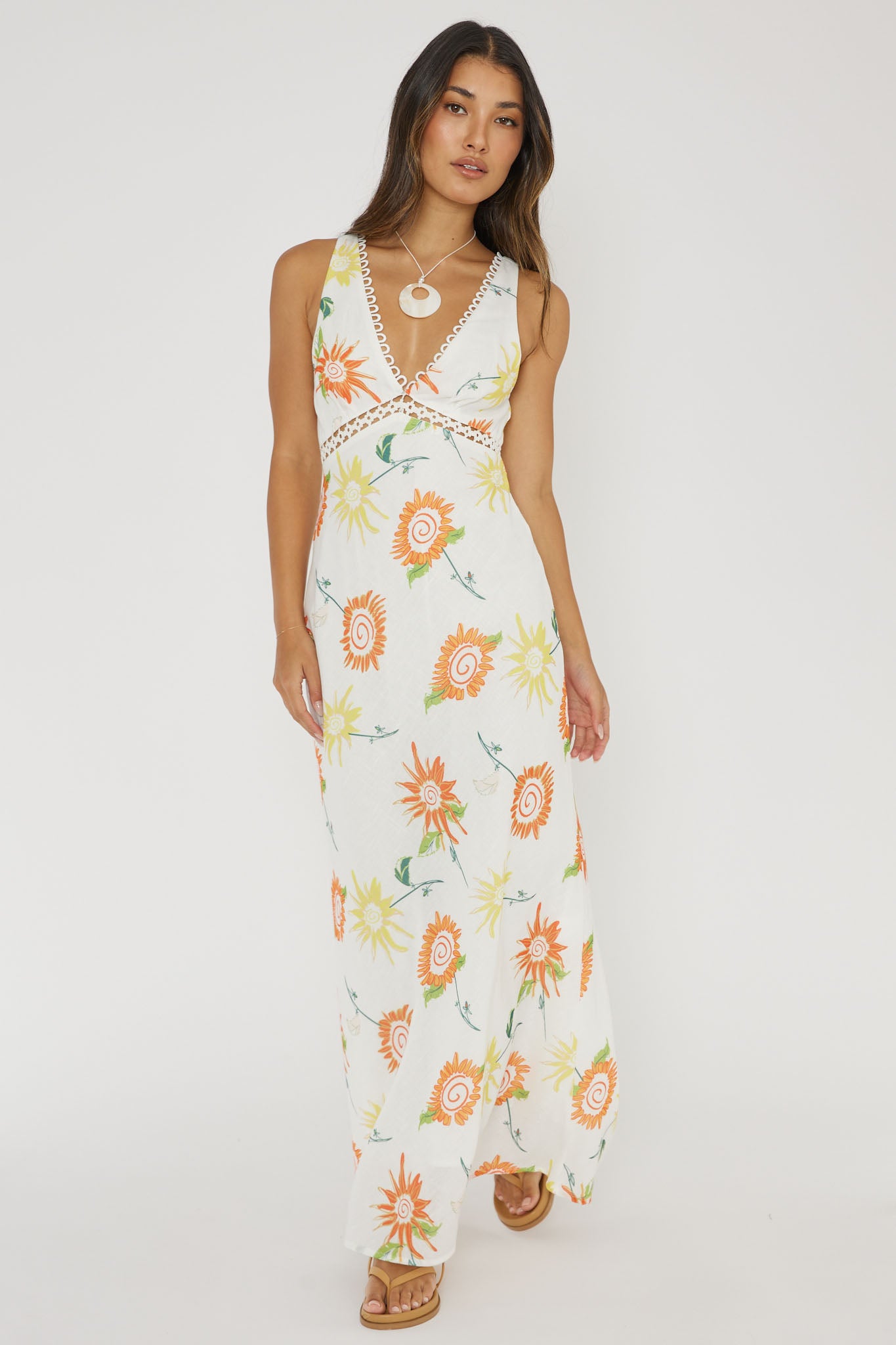 Cambria Crochet Trim Maxi Dress Flower Orange by Selfie Leslie Australia