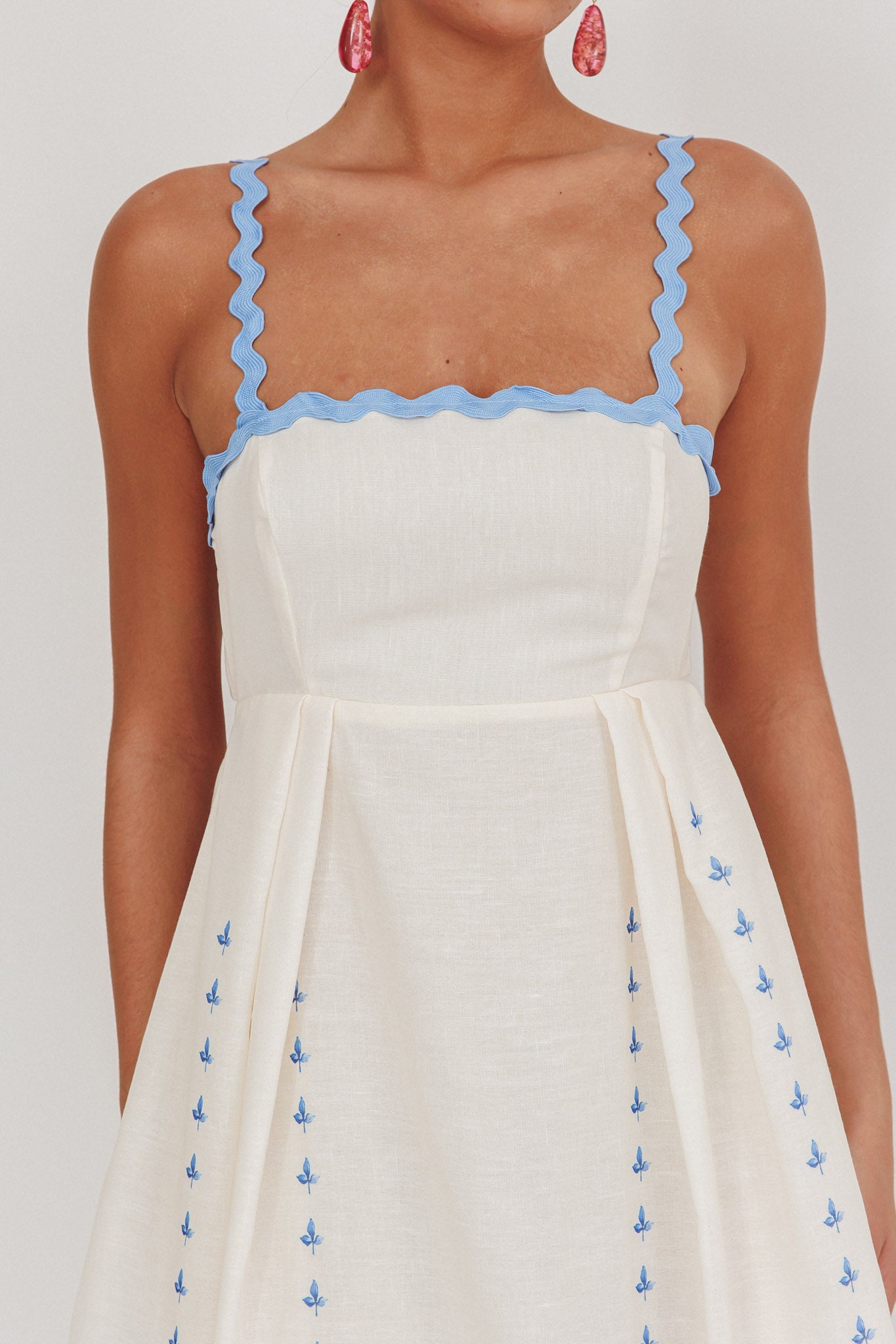 Asami Floral Print Ric Rac Trim Midi Dress Blue by Selfie Leslie Australia