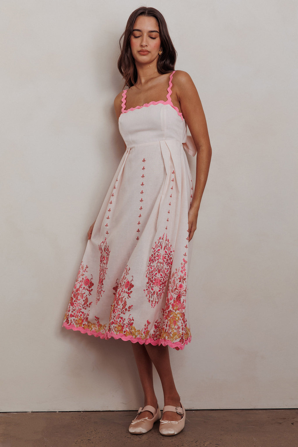 Asami Floral Print Ric Rac Trim Midi Dress Blush by Selfie Leslie Australia