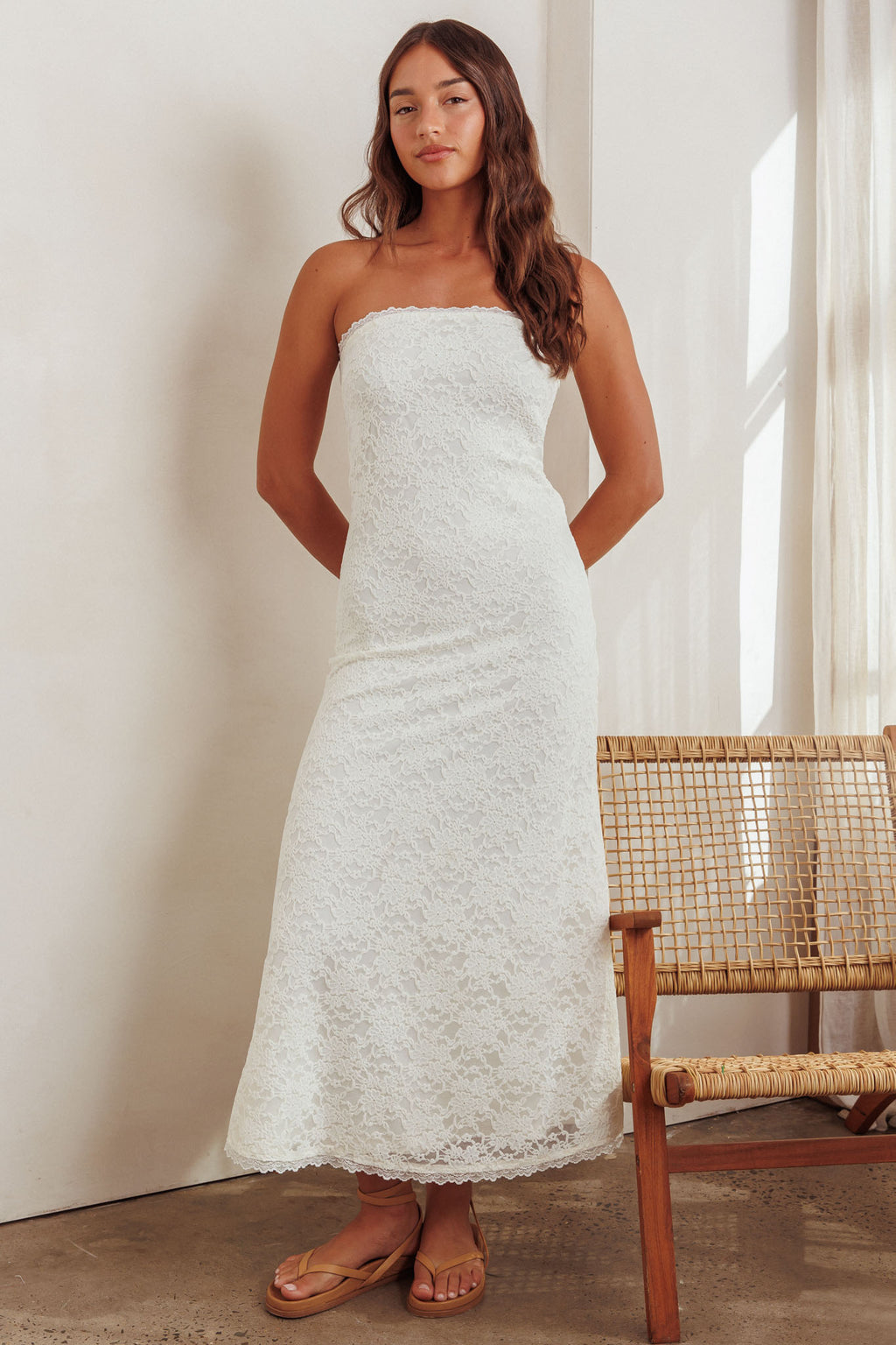 Artice Strapless Maxi Dress Lace Cream by Selfie Leslie Australia