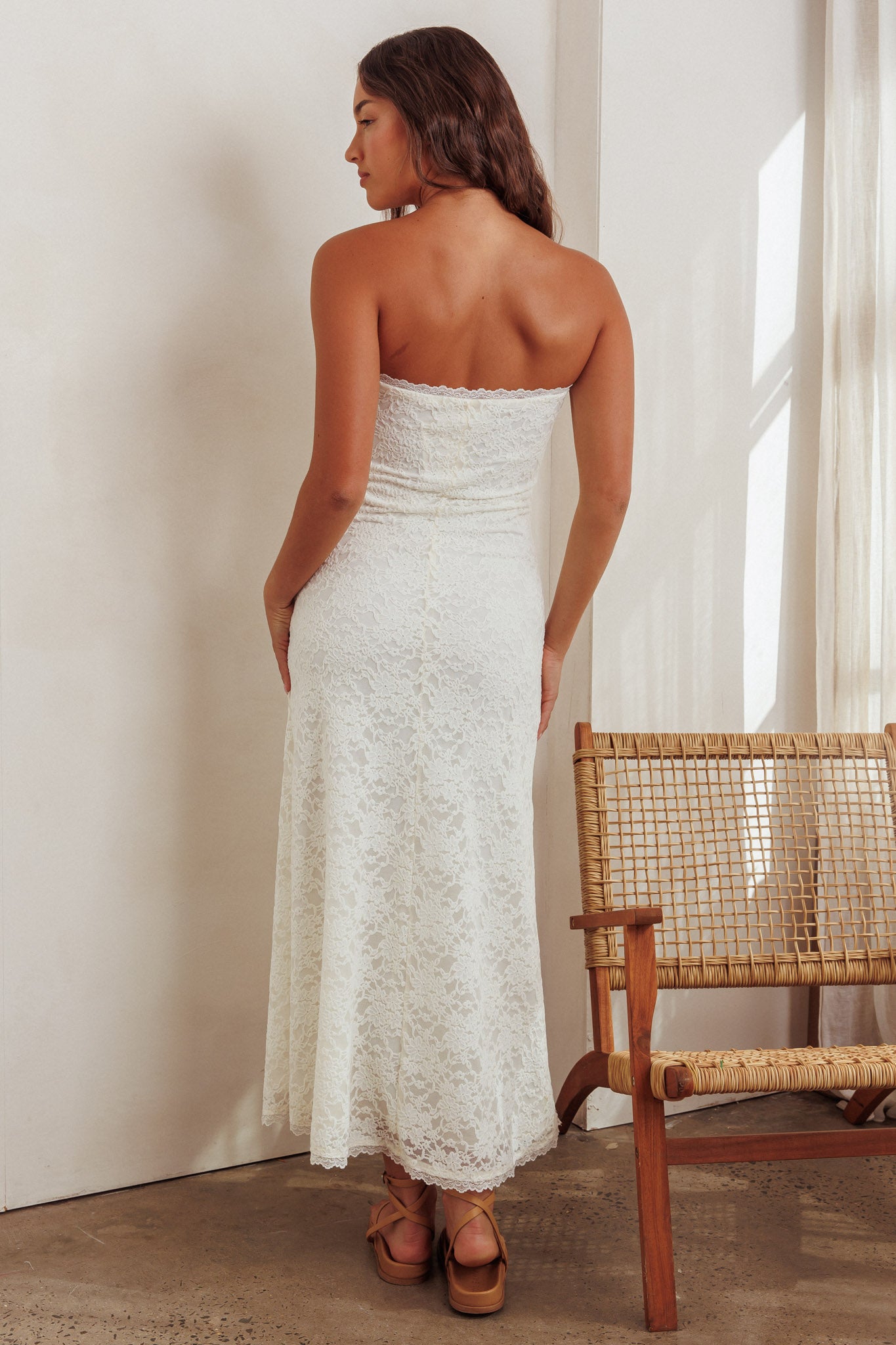 Artice Strapless Maxi Dress Lace Cream by Selfie Leslie Australia