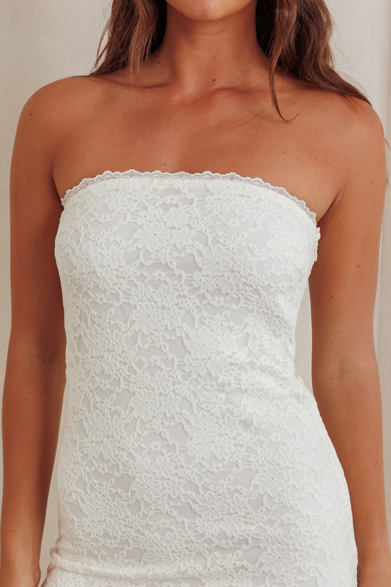 Artice Strapless Maxi Dress Lace Cream by Selfie Leslie Australia