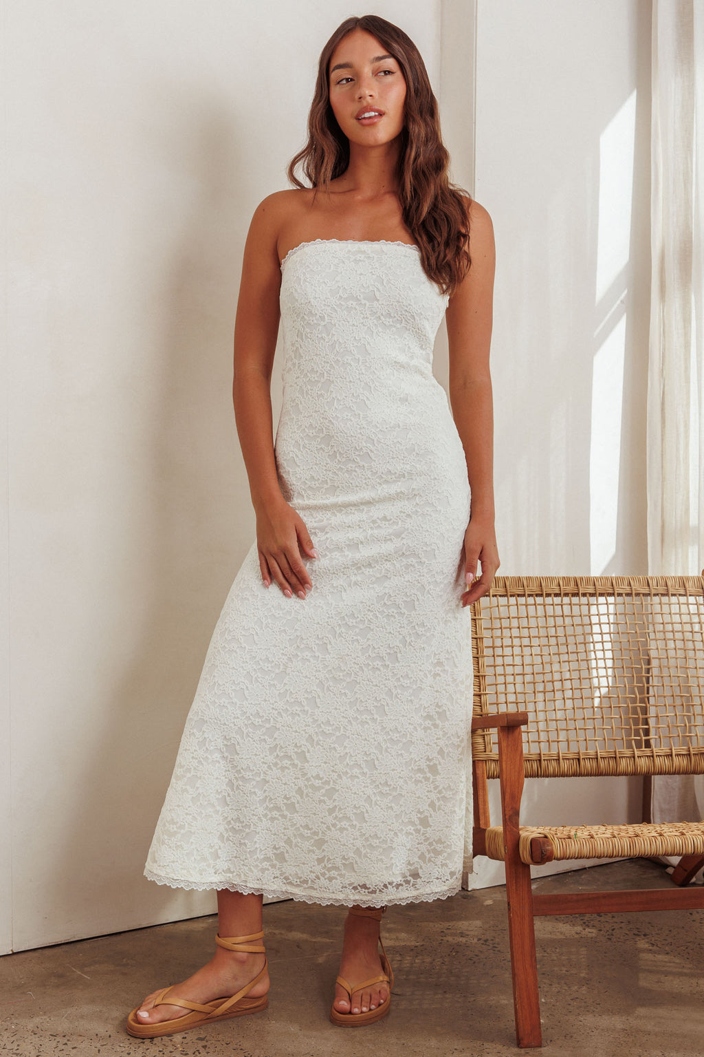 Artice Strapless Maxi Dress Lace Cream by Selfie Leslie Australia