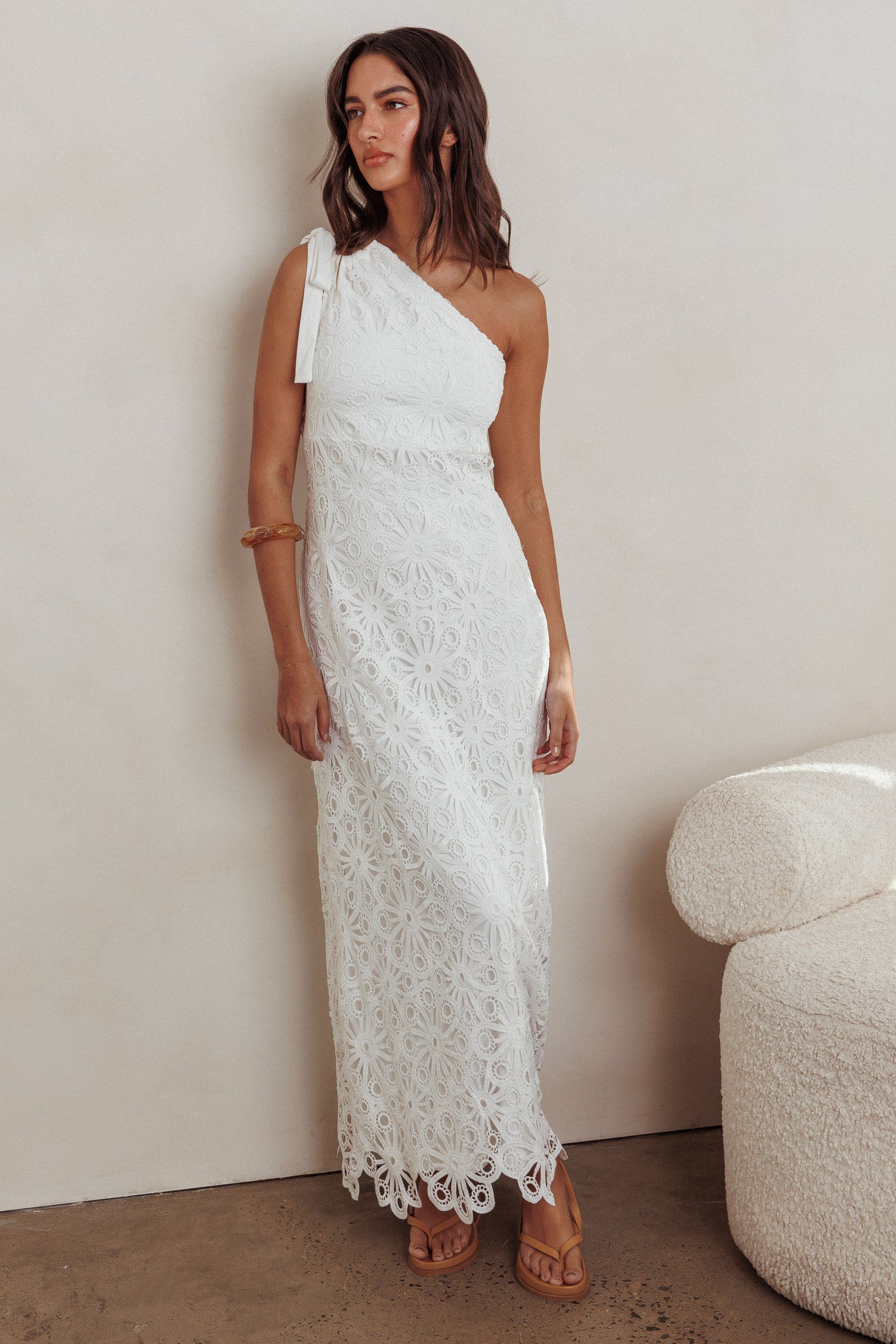 Artice One Shoulder Maxi Dress Off White by Selfie Leslie Australia