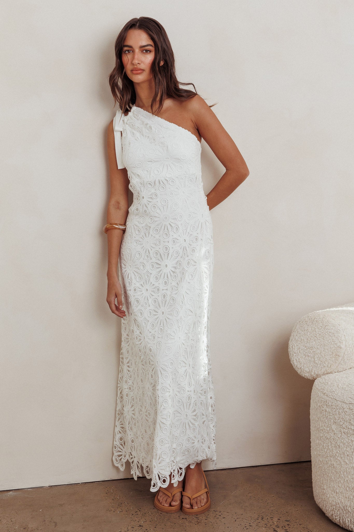 Artice One Shoulder Maxi Dress Off White by Selfie Leslie Australia