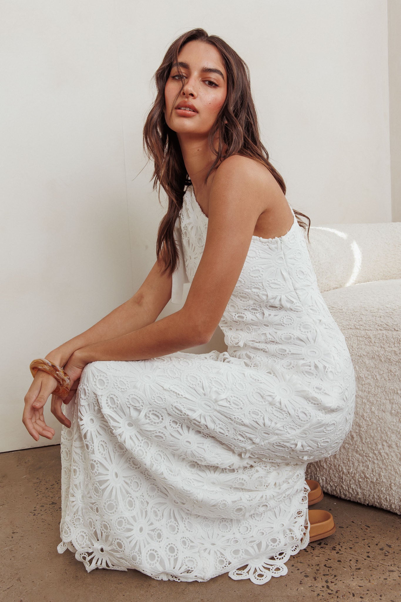 Artice One Shoulder Maxi Dress Off White by Selfie Leslie Australia