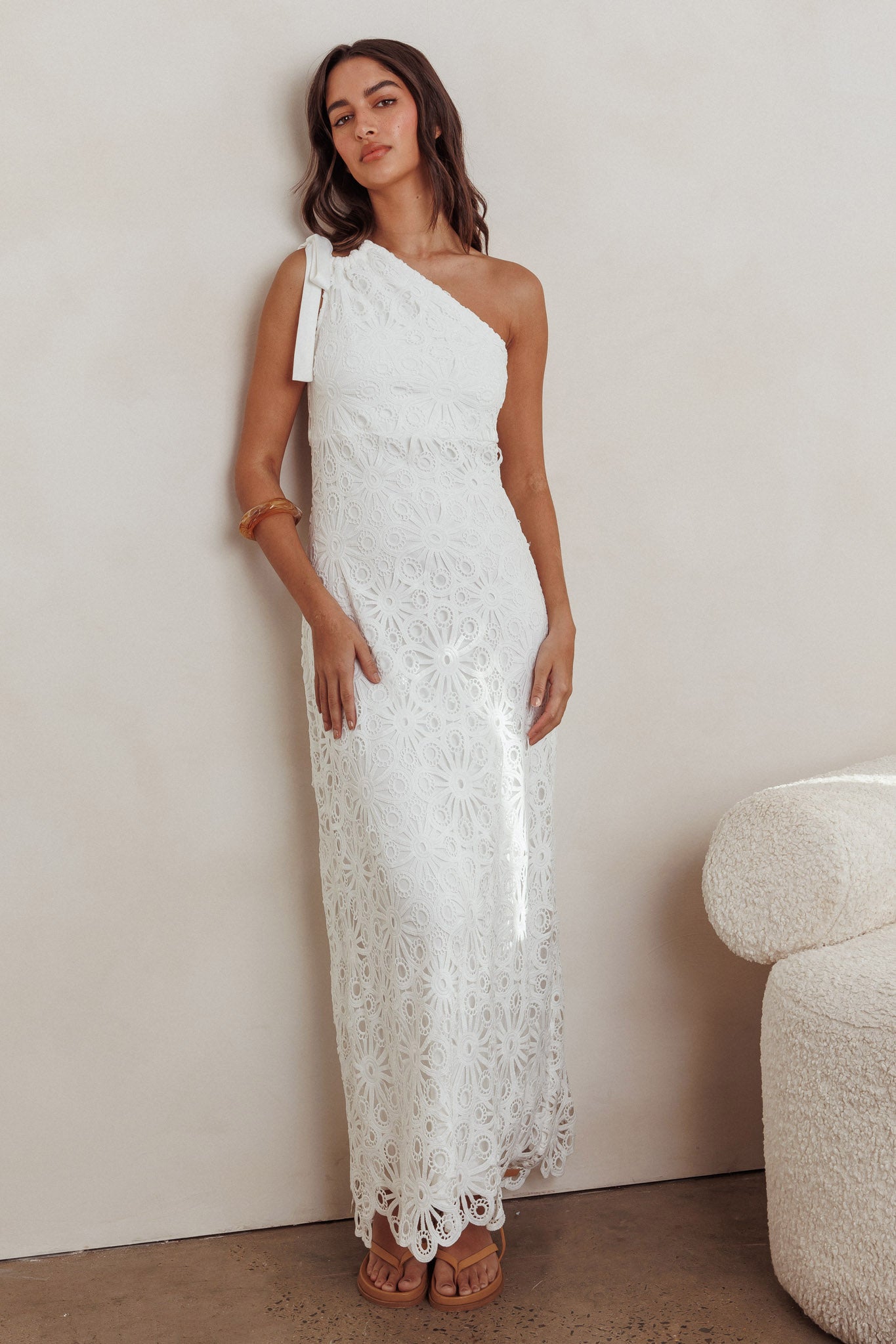 Artice One Shoulder Maxi Dress Off White by Selfie Leslie Australia