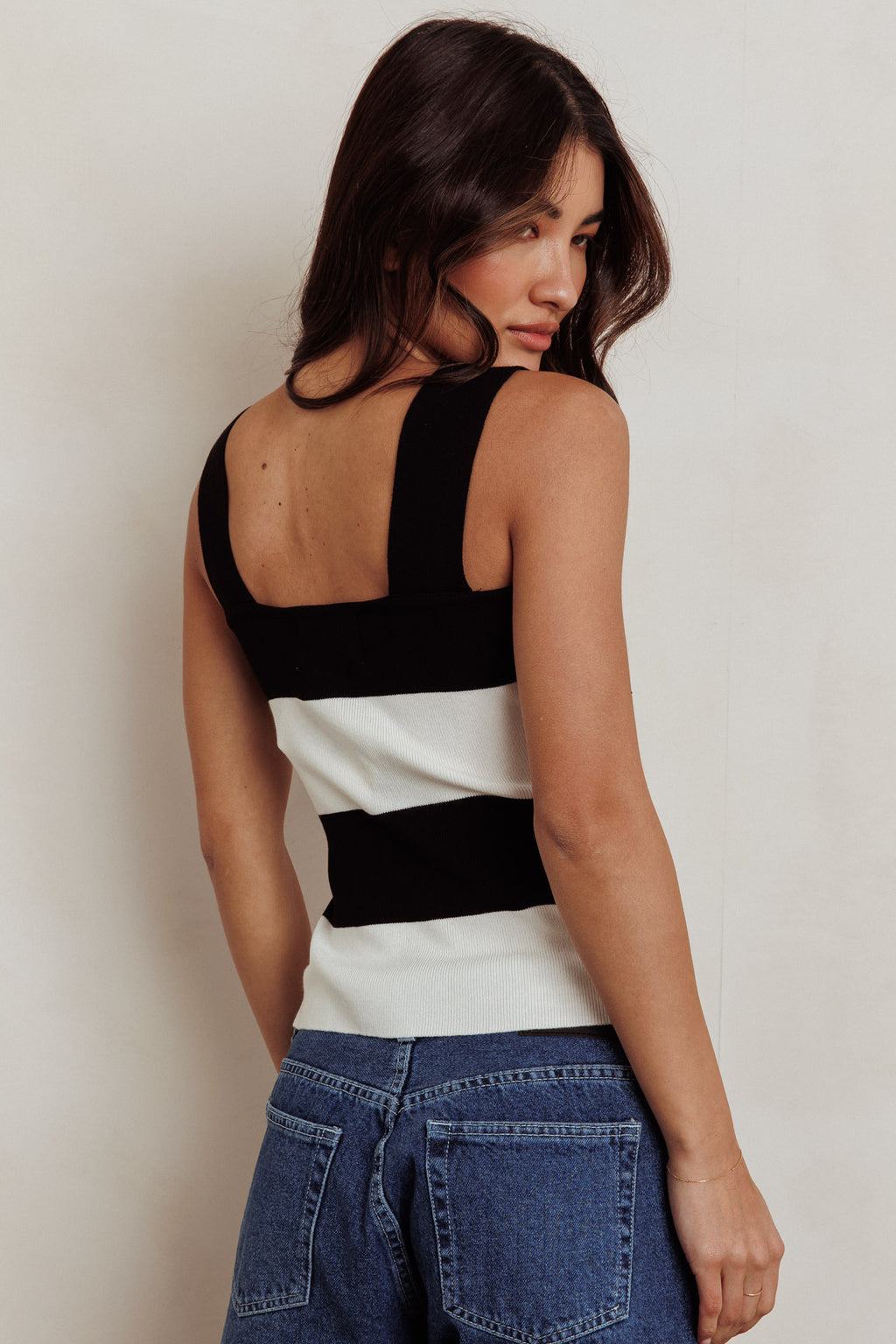Lisa Striped Knit Tank Top Black White by Selfie Leslie Australia