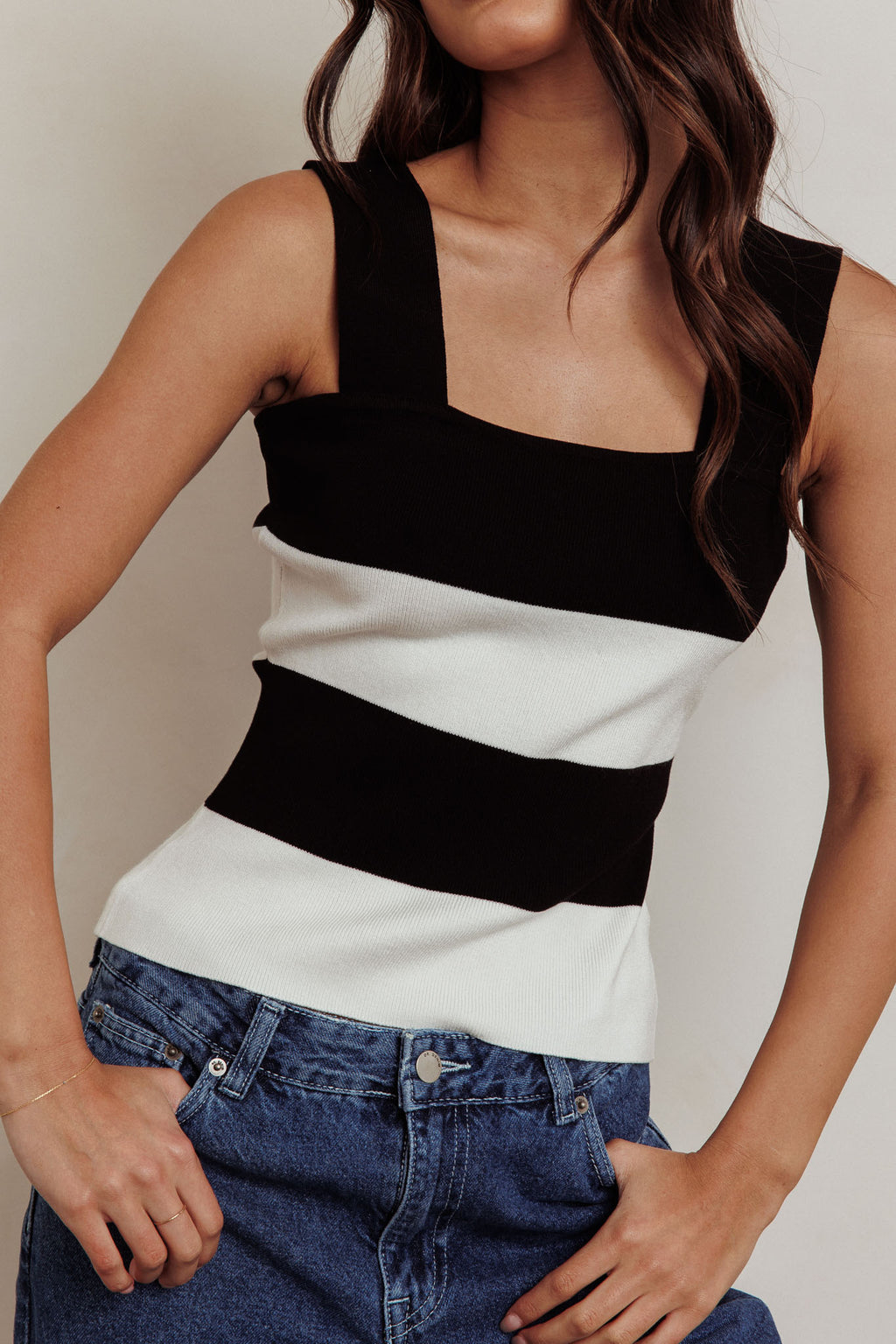 Lisa Striped Knit Tank Top Black White by Selfie Leslie Australia