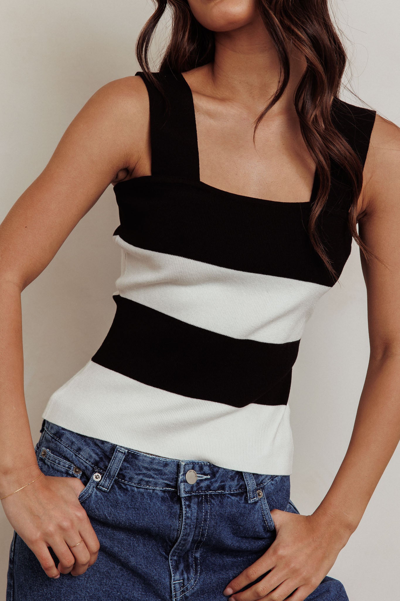 Lisa Striped Knit Tank Top Black White by Selfie Leslie Australia