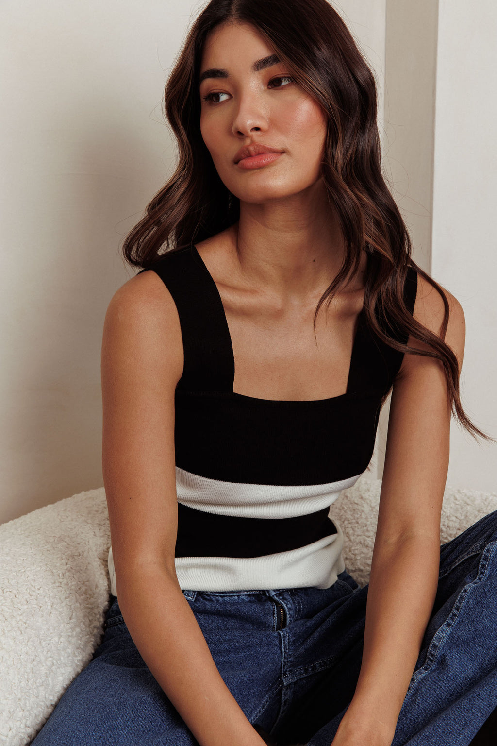 Lisa Striped Knit Tank Top Black White by Selfie Leslie Australia