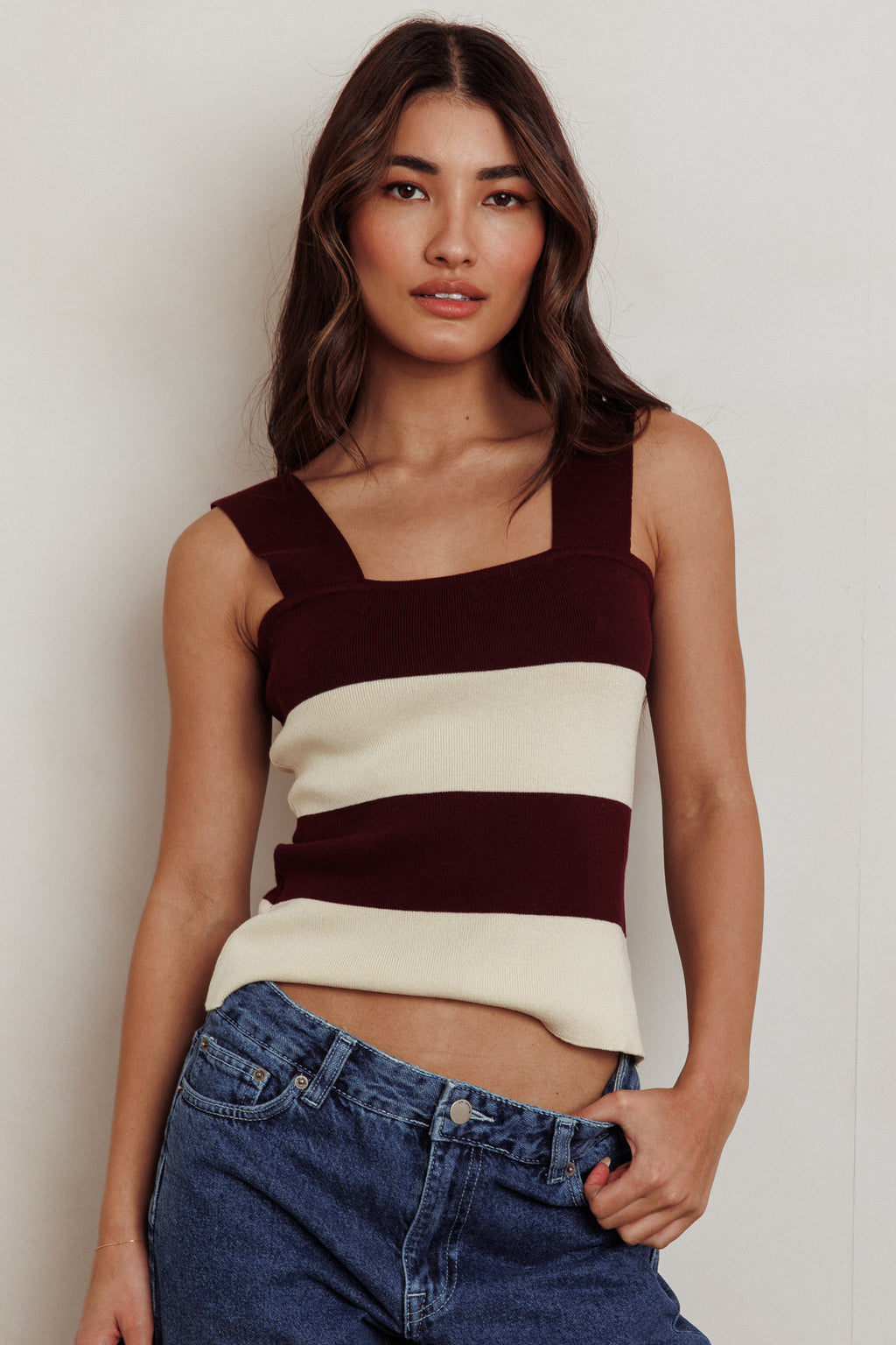 Lisa Striped Knit Tank Top Red Bean by Selfie Leslie Australia