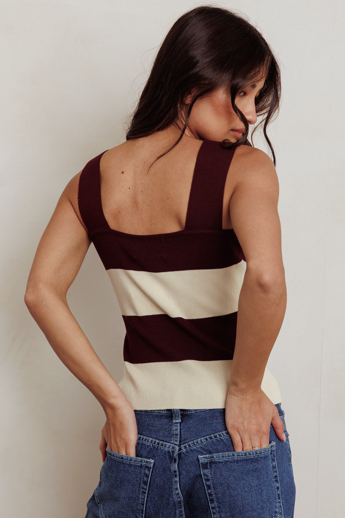 Lisa Striped Knit Tank Top Red Bean by Selfie Leslie Australia