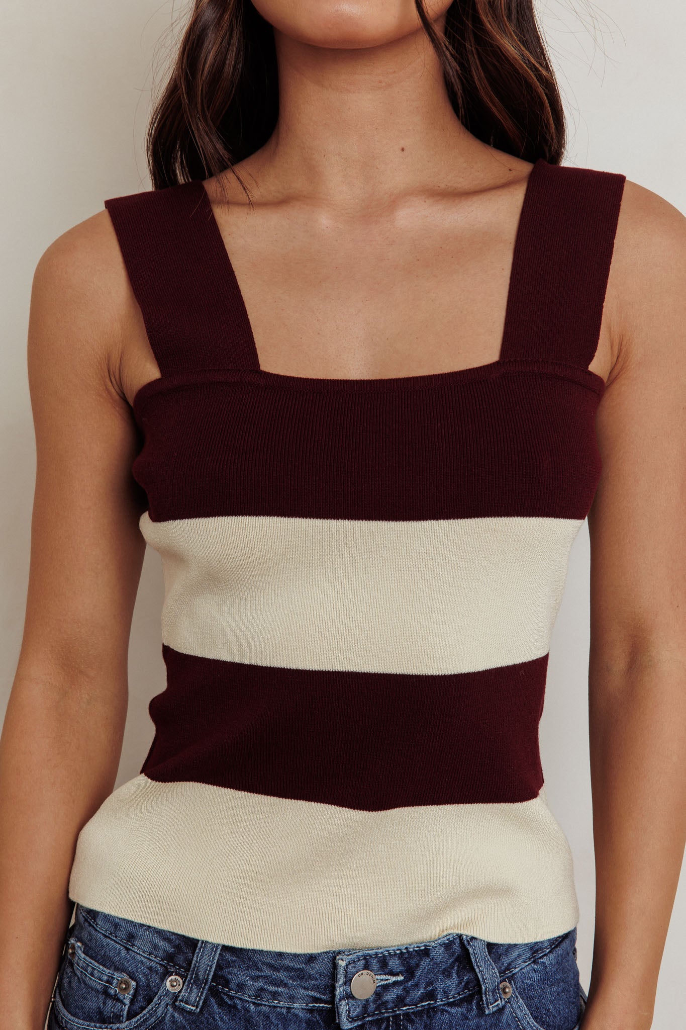 Lisa Striped Knit Tank Top Red Bean by Selfie Leslie Australia