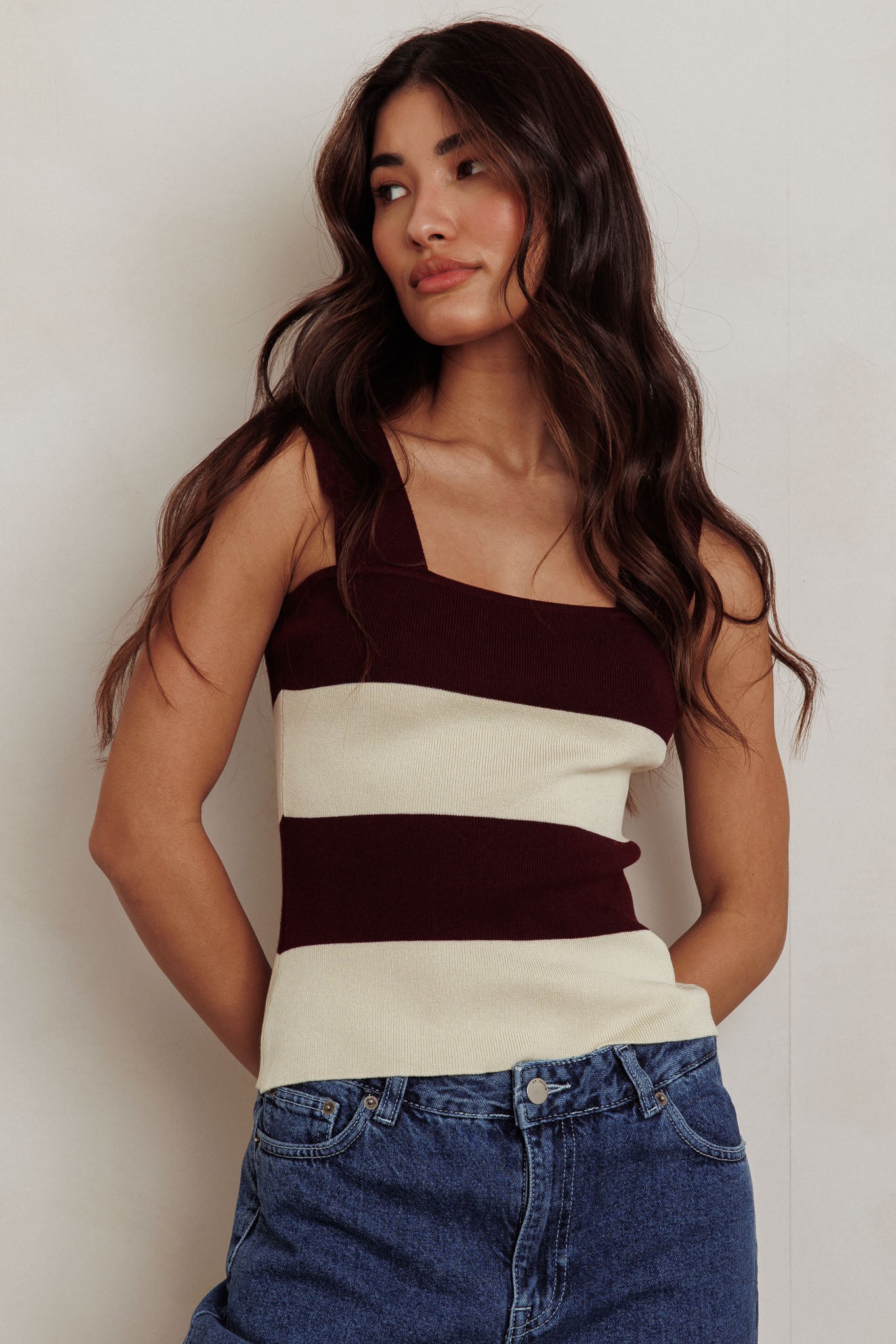 Lisa Striped Knit Tank Top Red Bean by Selfie Leslie Australia