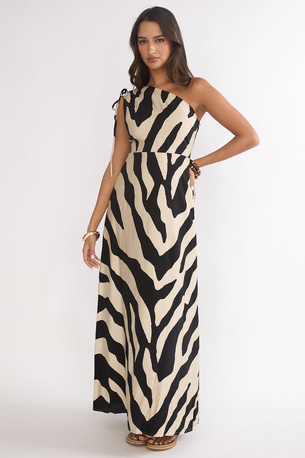 Tavina One-Shoulder Maxi Dress Zebra Black by Selfie Leslie Australia