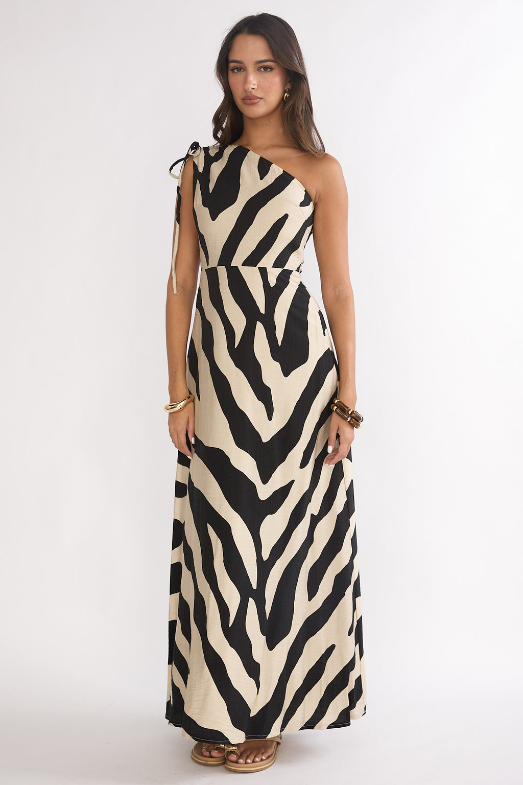 Tavina One-Shoulder Maxi Dress Zebra Black by Selfie Leslie Australia