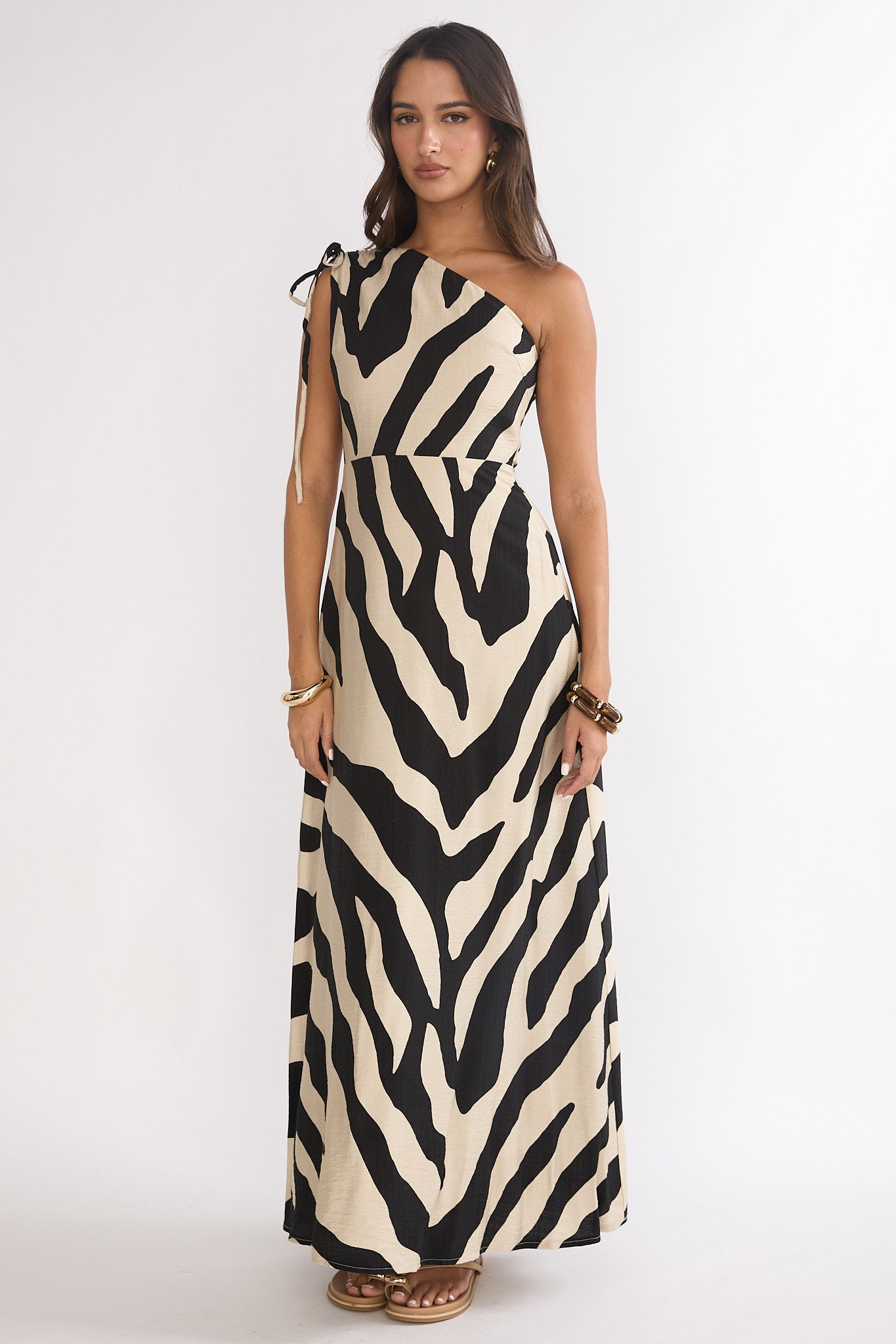 Tavina One-Shoulder Maxi Dress Zebra Black by Selfie Leslie Australia
