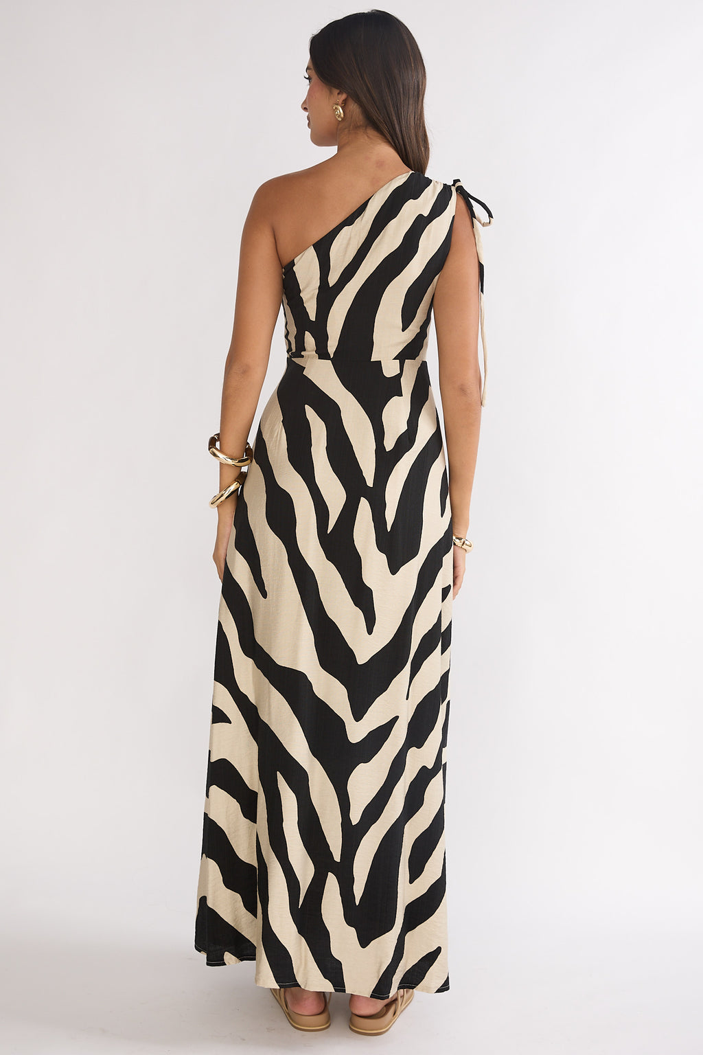 Tavina One-Shoulder Maxi Dress Zebra Black by Selfie Leslie Australia