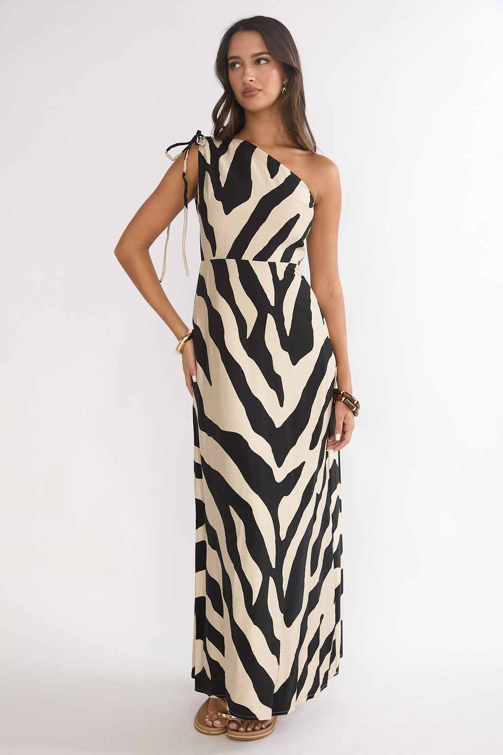 Tavina One-Shoulder Maxi Dress Zebra Black by Selfie Leslie Australia