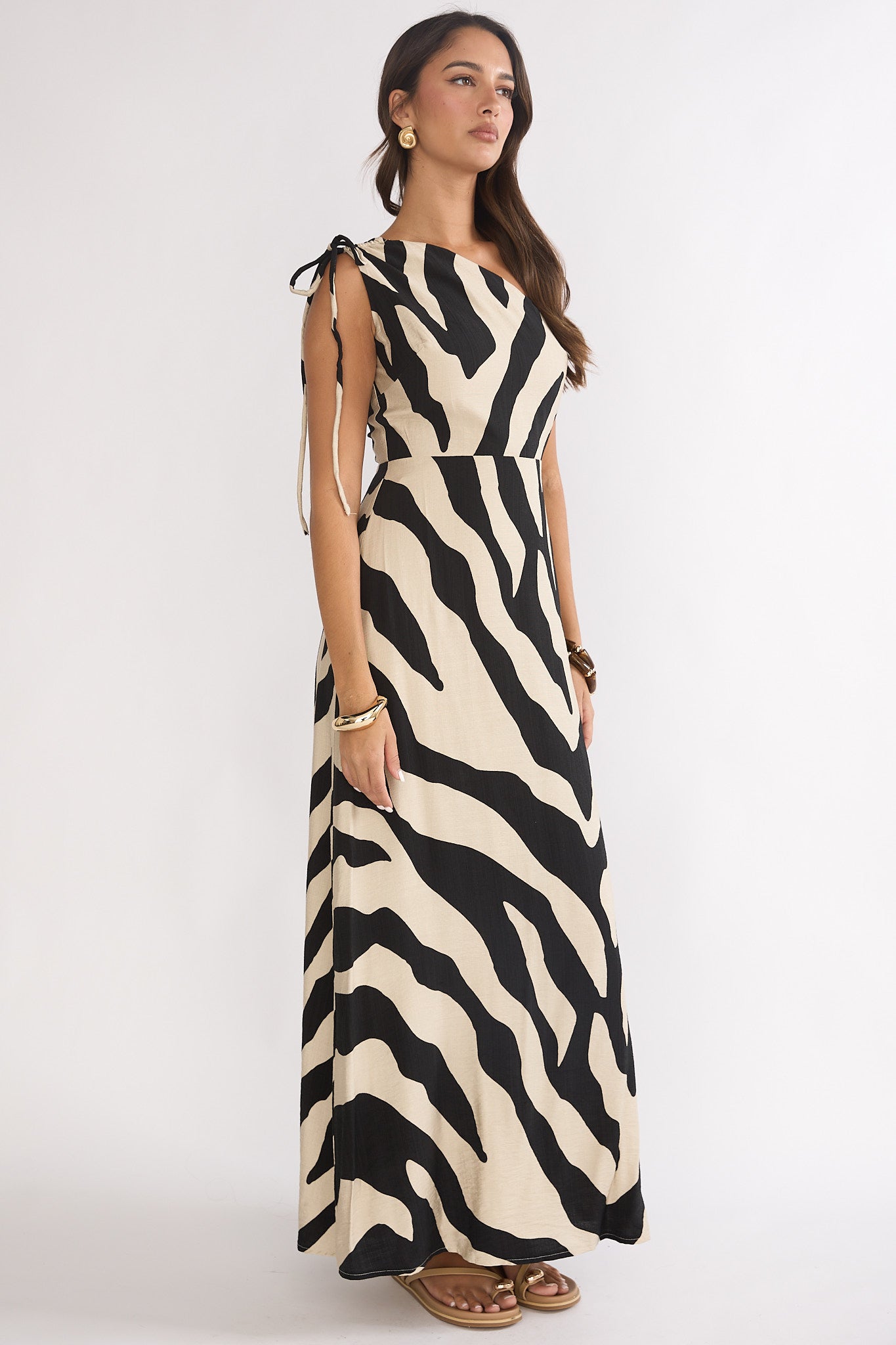Tavina One-Shoulder Maxi Dress Zebra Black by Selfie Leslie Australia