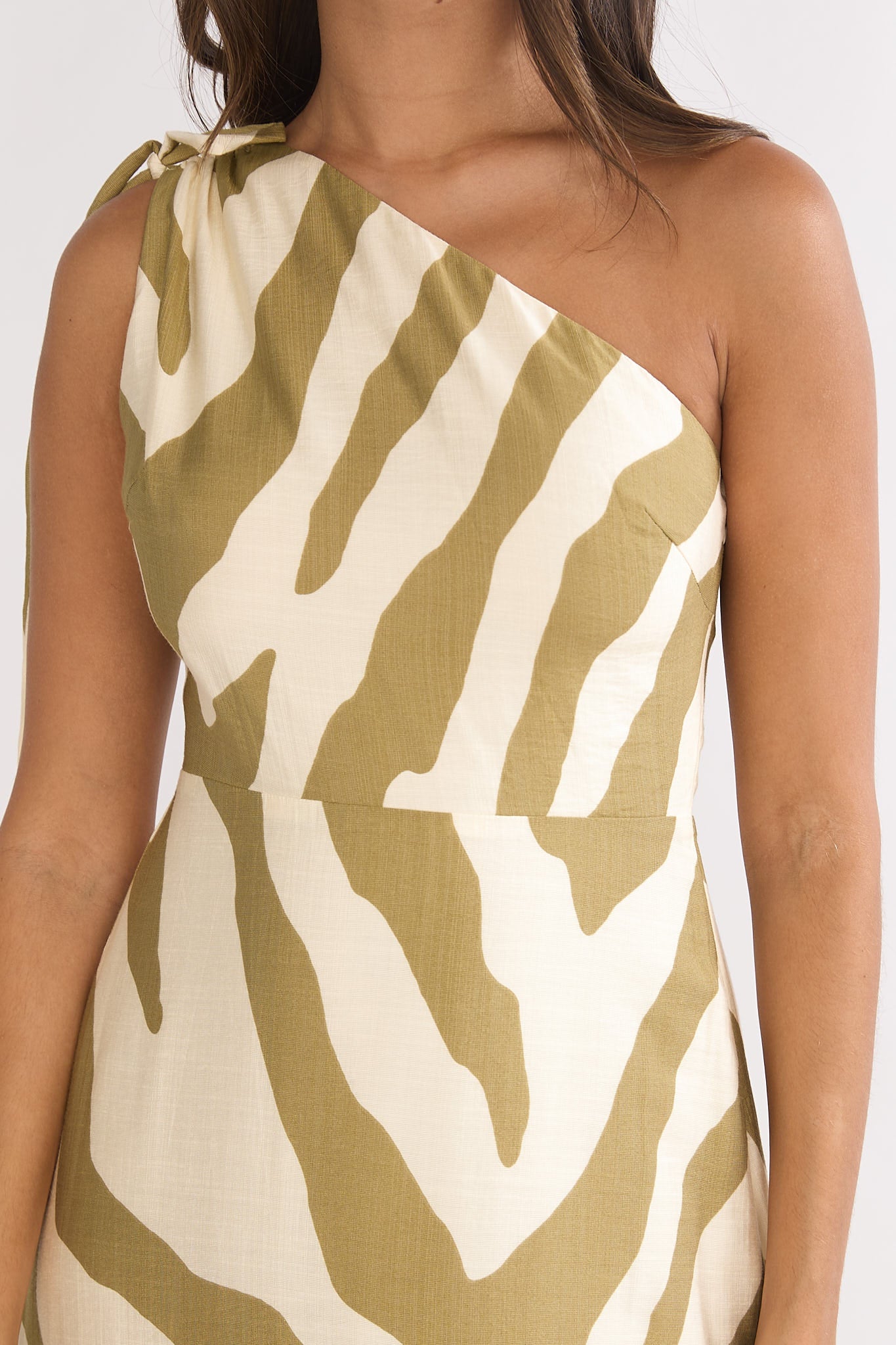 Tavina One-Shoulder Maxi Dress Zebra Khaki by Selfie Leslie Australia