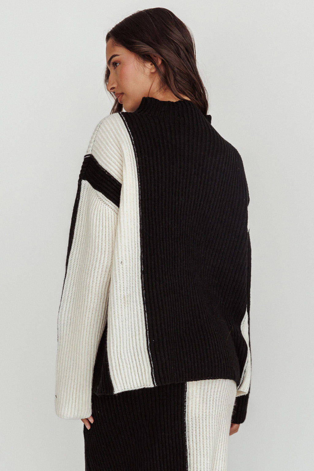 Eos Ribbed Mock Neck Knit Jumper Black Cream by Selfie Leslie Australia
