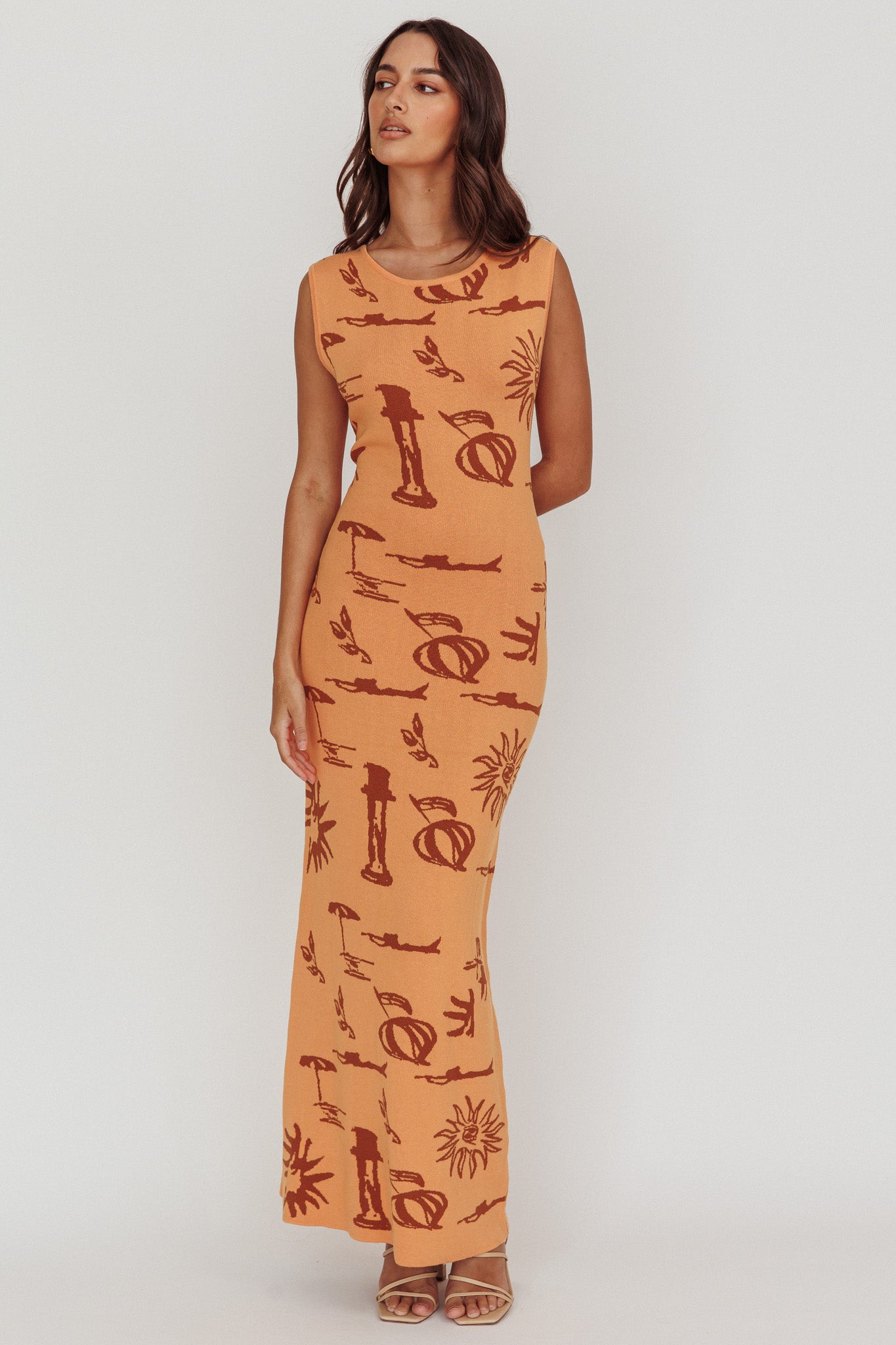 Irene Column Silhouette Maxi Dress Apricot by Selfie Leslie Australia