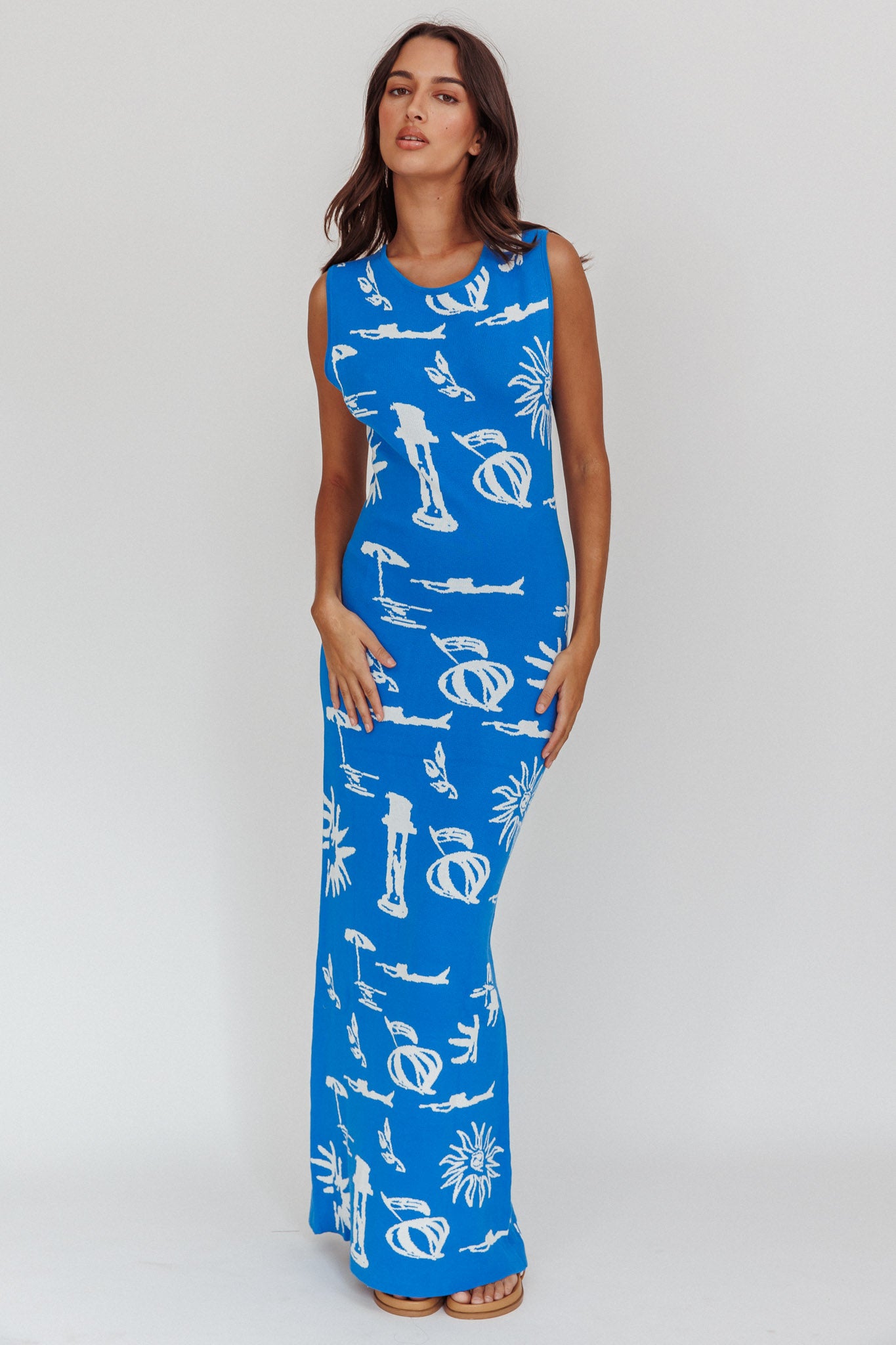 Irene Column Silhouette Maxi Dress Blue by Selfie Leslie Australia