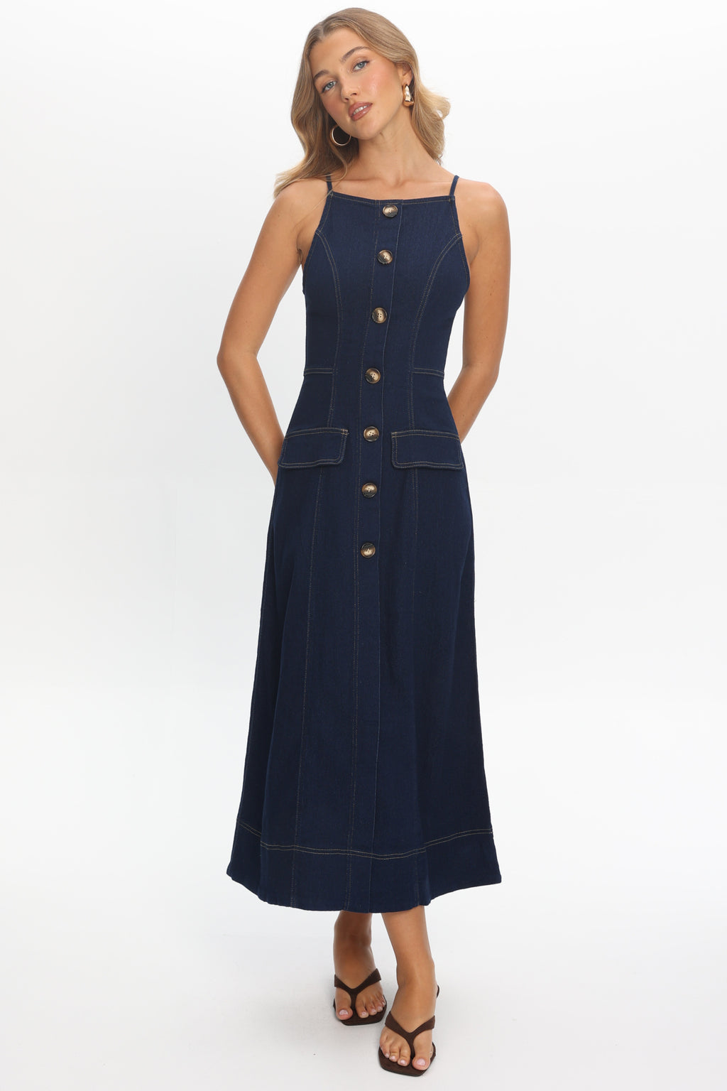 Love's Embrace Button Front Maxi Dress Indigo by Selfie Leslie Australia