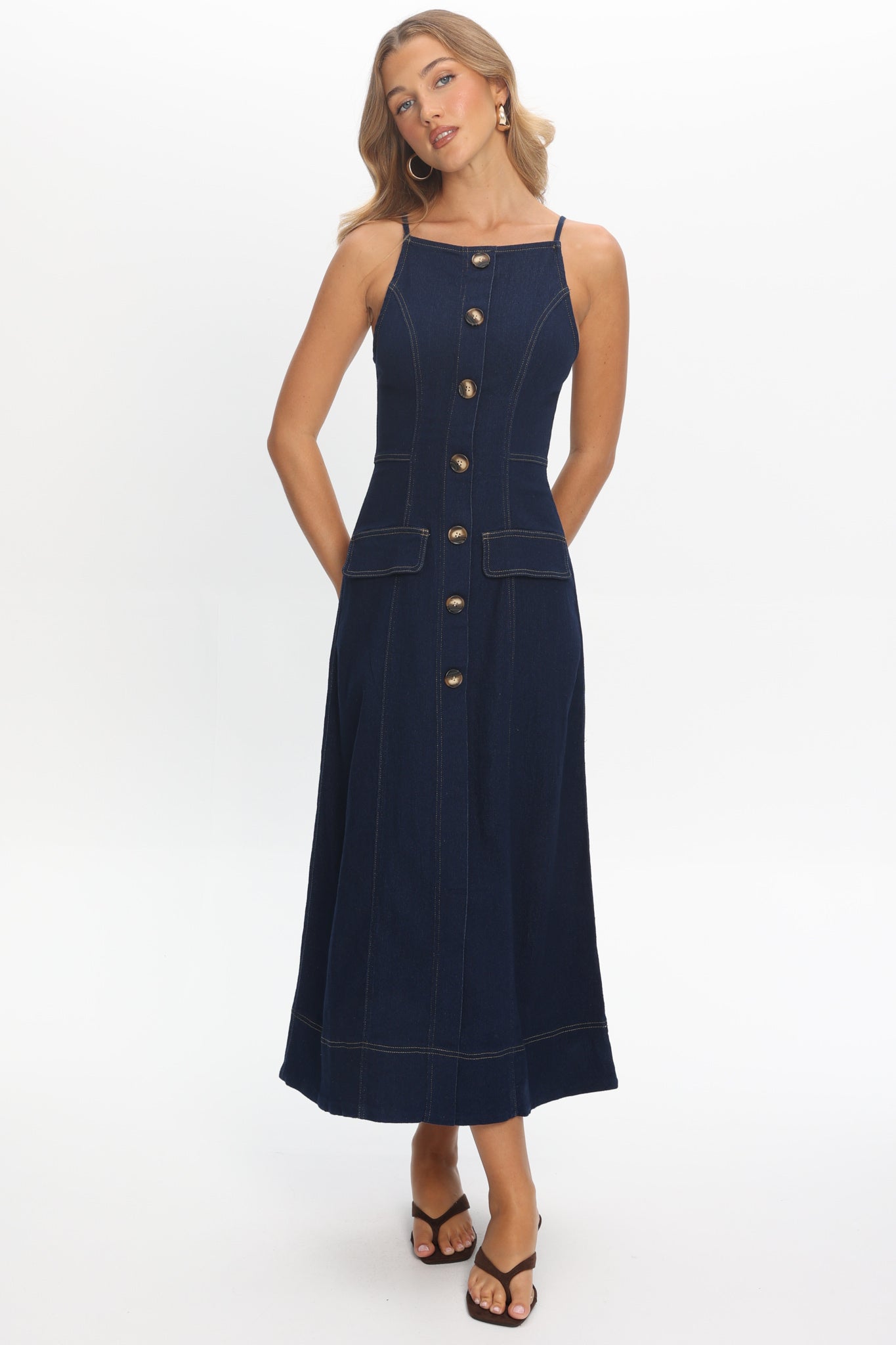 Love's Embrace Button Front Maxi Dress Indigo by Selfie Leslie Australia