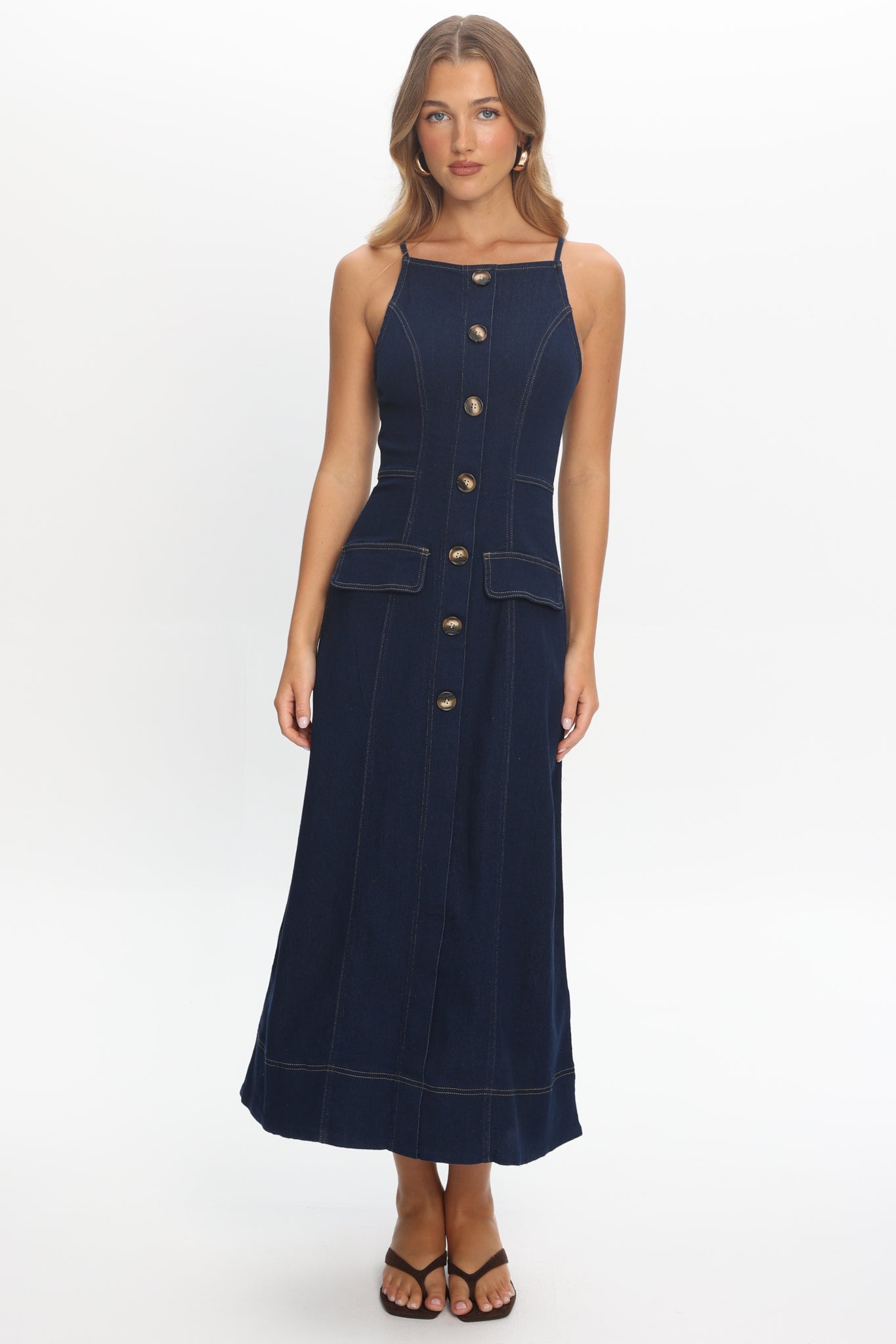 Love's Embrace Button Front Maxi Dress Indigo by Selfie Leslie Australia