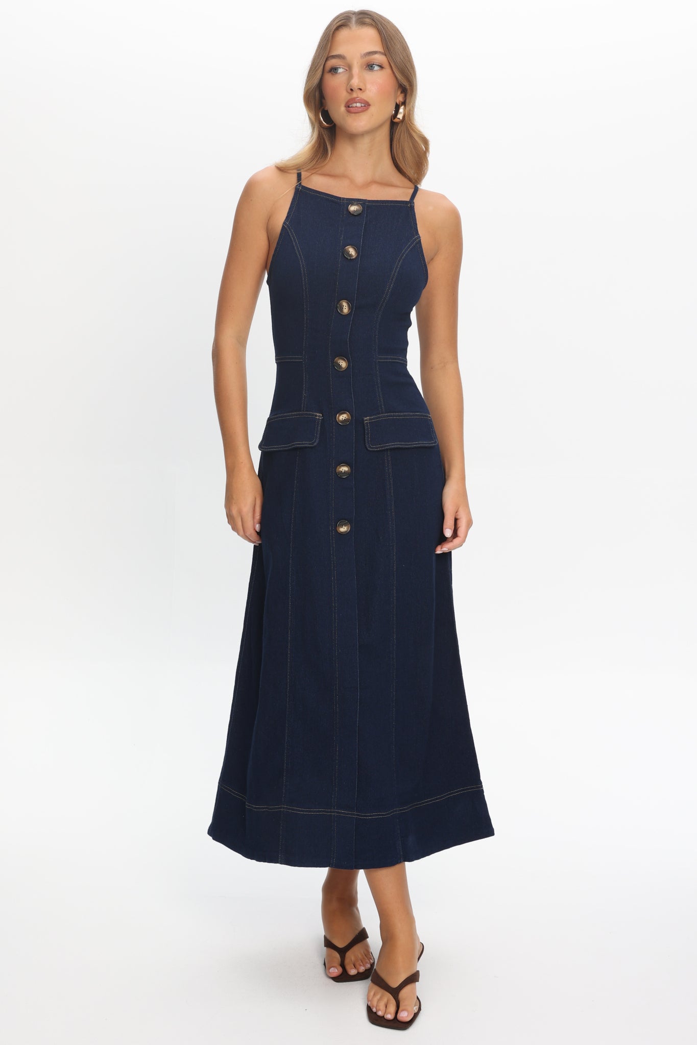 Love's Embrace Button Front Maxi Dress Indigo by Selfie Leslie Australia