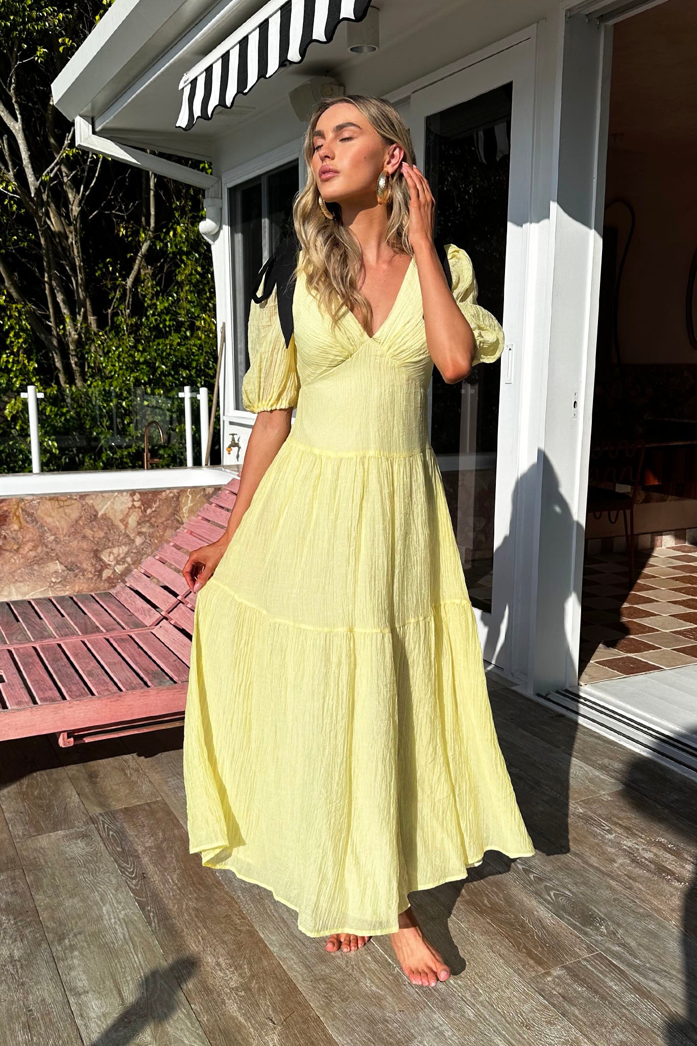 Sinta Bow Shoulder Puff Sleeve Maxi Dress Lemon by Selfie Leslie Australia