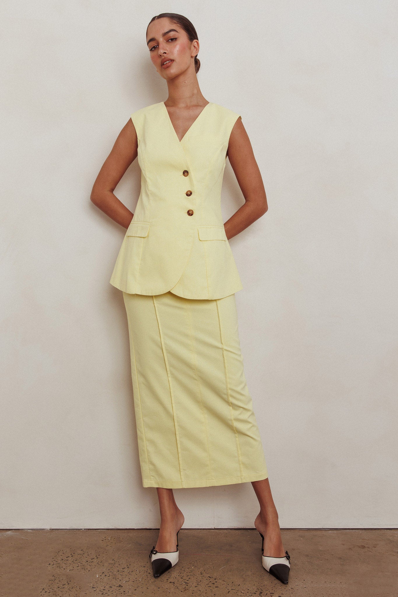 Sweet Treat Column Midi Skirt Lemon by Selfie Leslie Australia