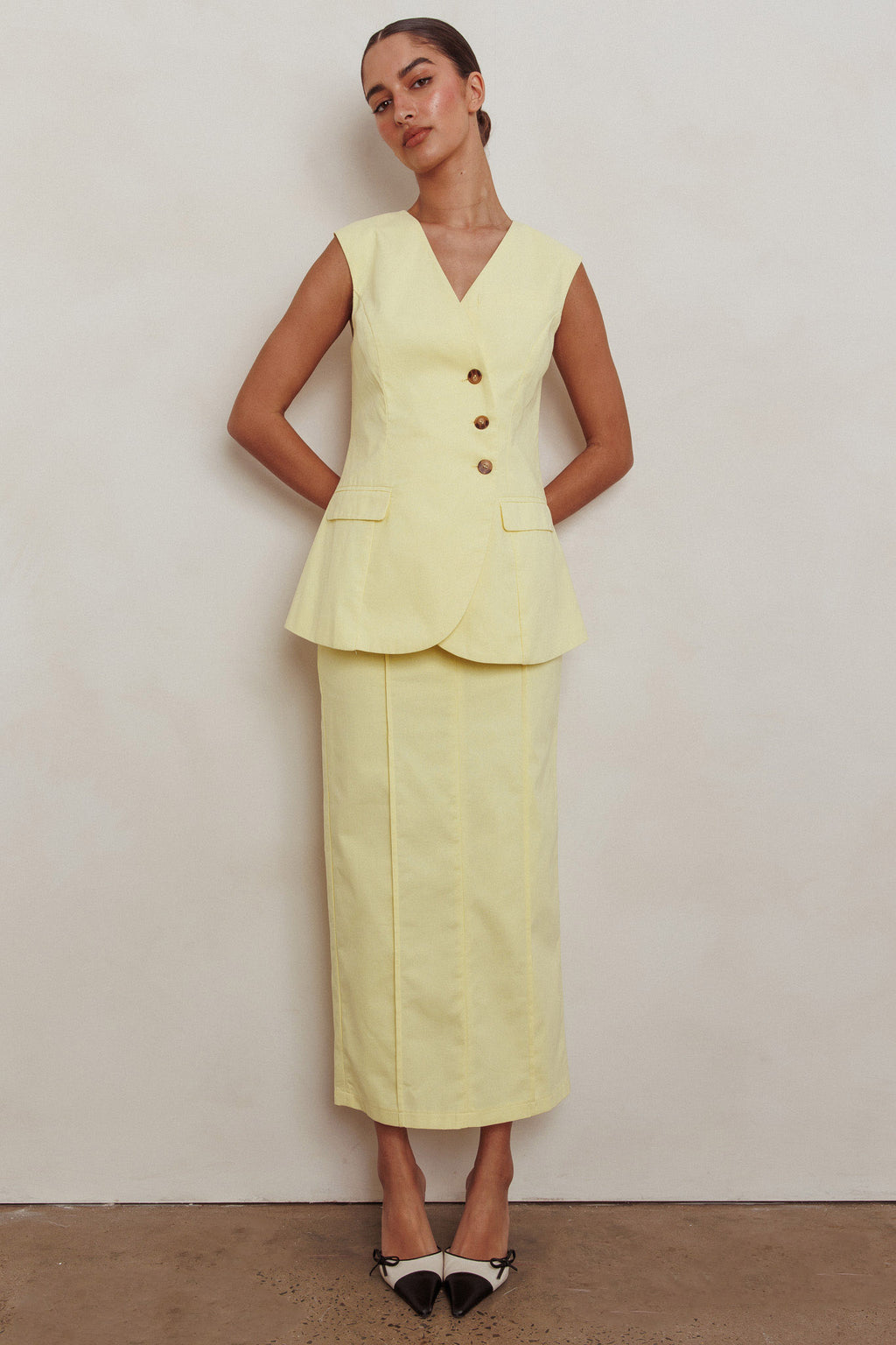 Sweet Treat Column Midi Skirt Lemon by Selfie Leslie Australia