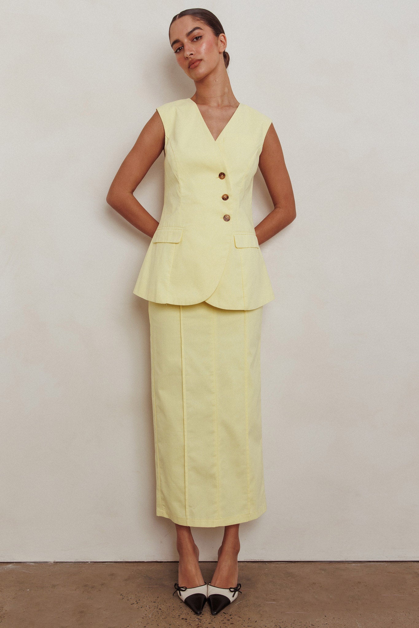 Sweet Treat Column Midi Skirt Lemon by Selfie Leslie Australia