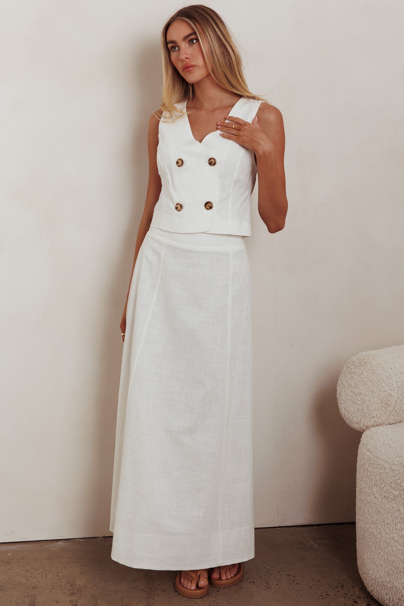 Payday Sleeveless Double Breasted Vest Top Off White by Selfie Leslie Australia