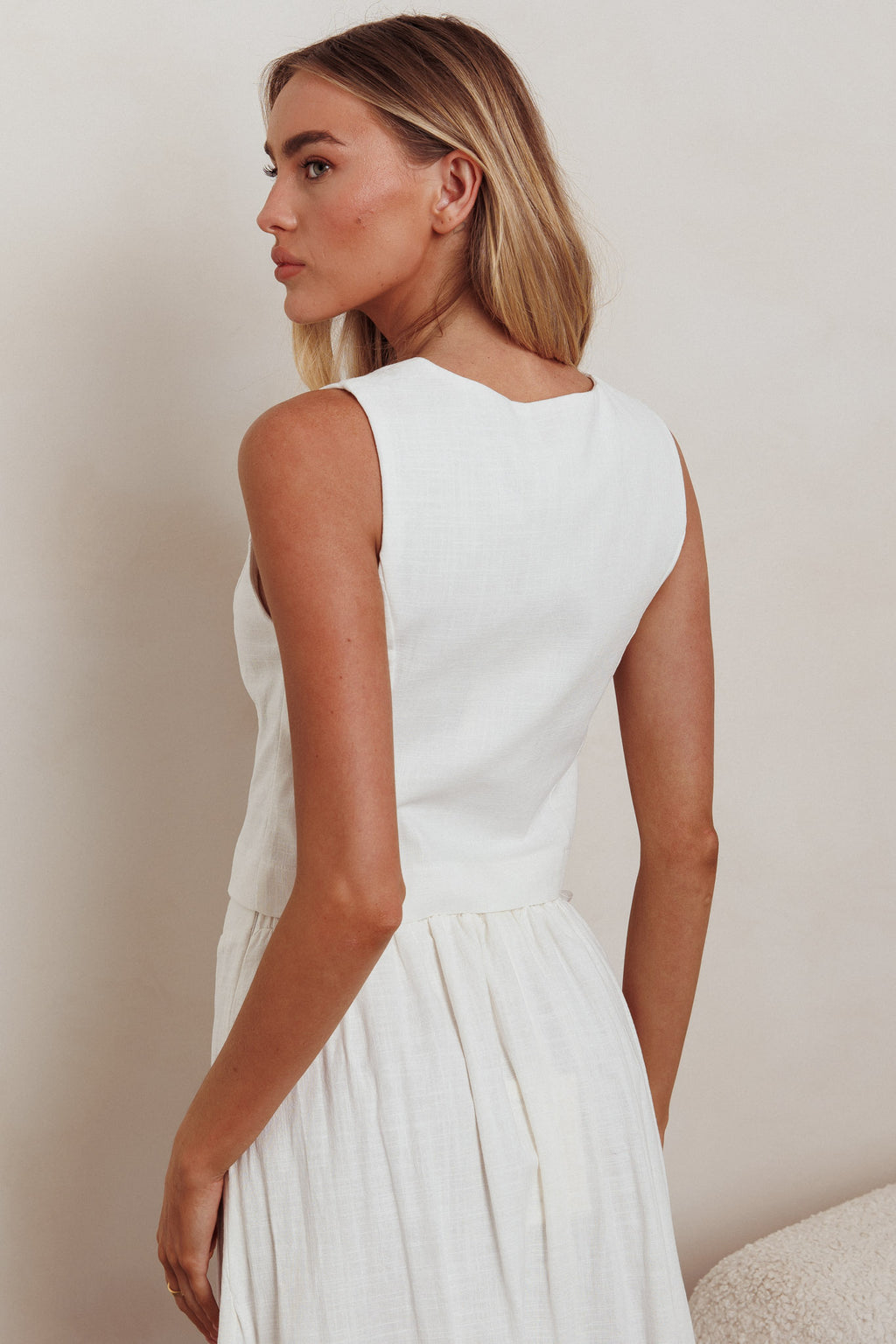 Payday Sleeveless Double Breasted Vest Top Off White by Selfie Leslie Australia