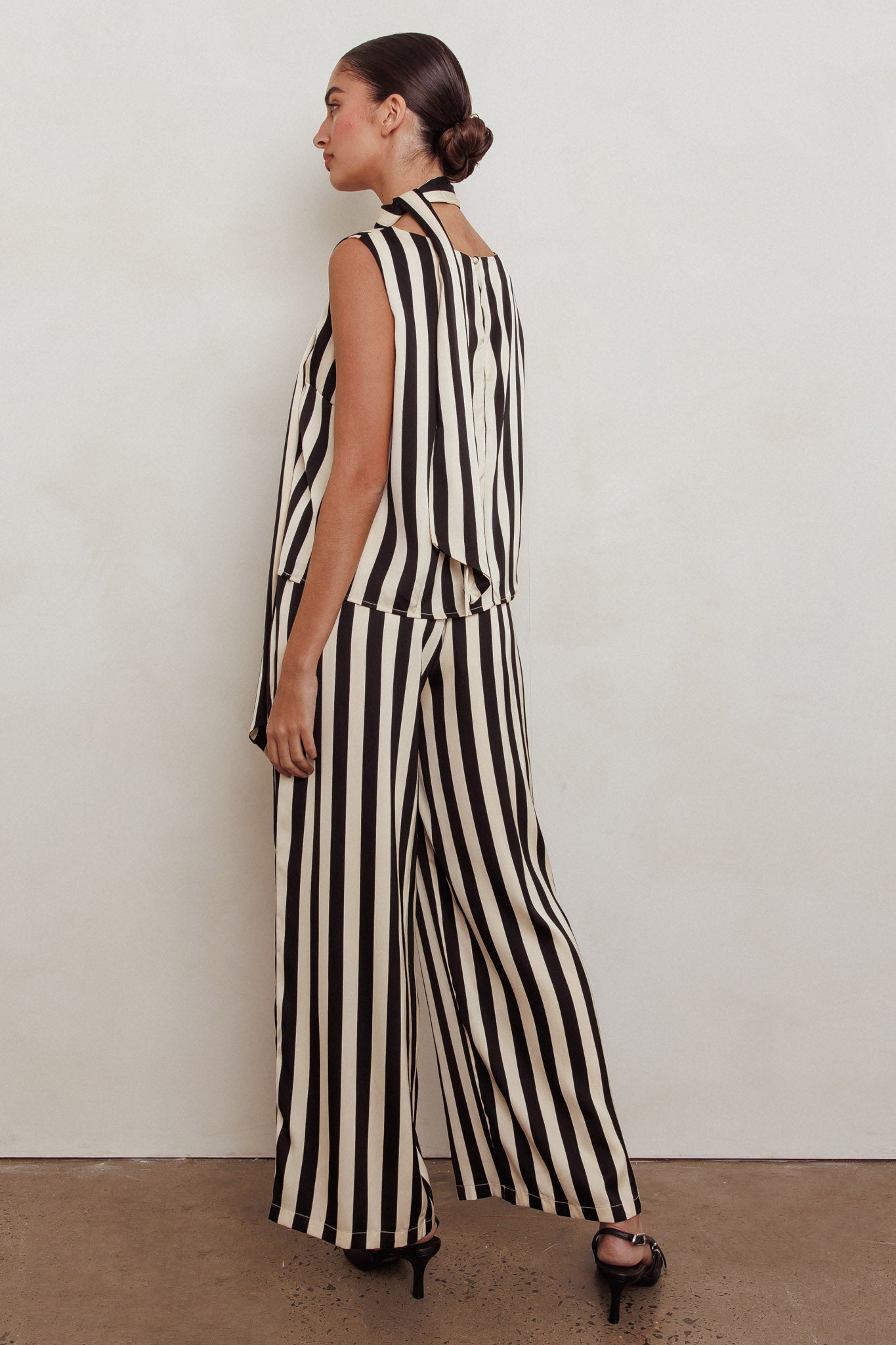 Love Galore Striped Wide Leg Pant Black/Beige by Selfie Leslie Australia