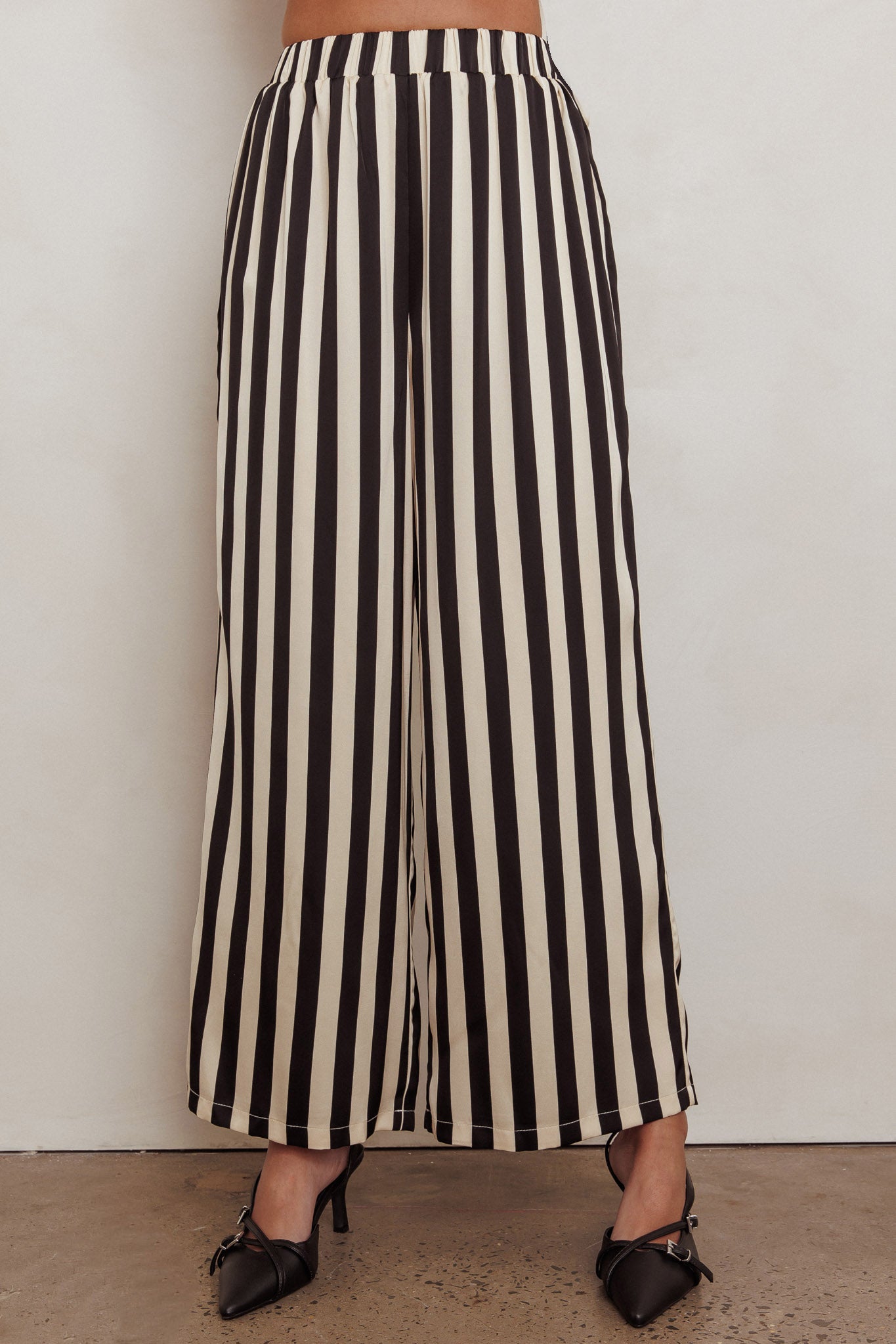 Love Galore Striped Wide Leg Pant Black/Beige by Selfie Leslie Australia
