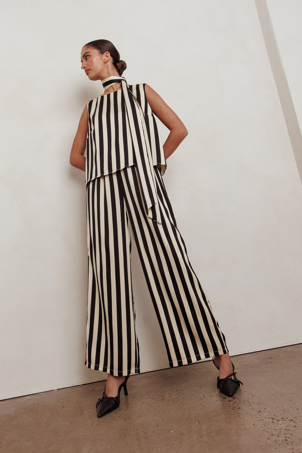 Love Galore Striped Wide Leg Pant Black/Beige by Selfie Leslie Australia