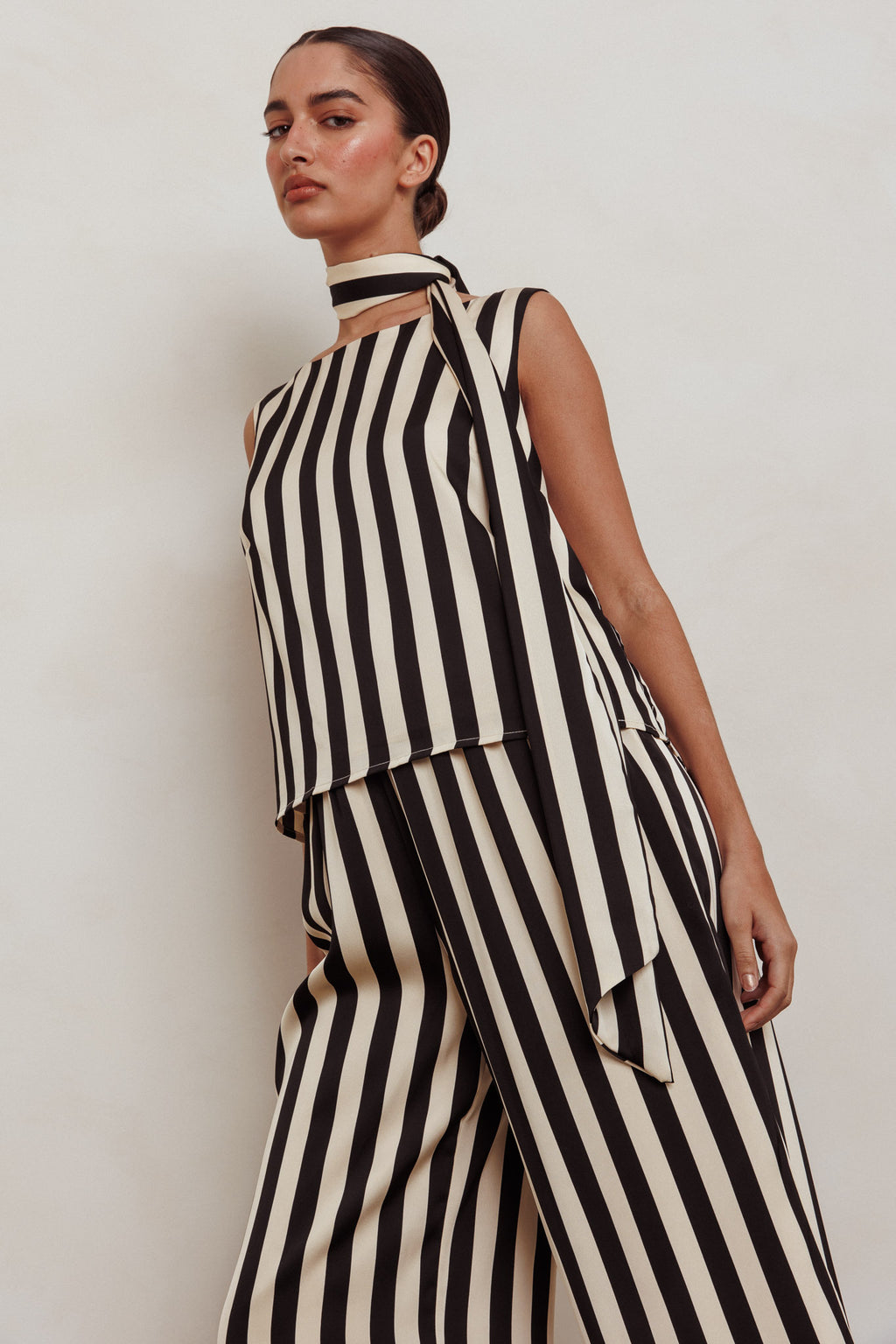 Love Galore Striped Sleeveless Top Black/Beige by Selfie Leslie Australia