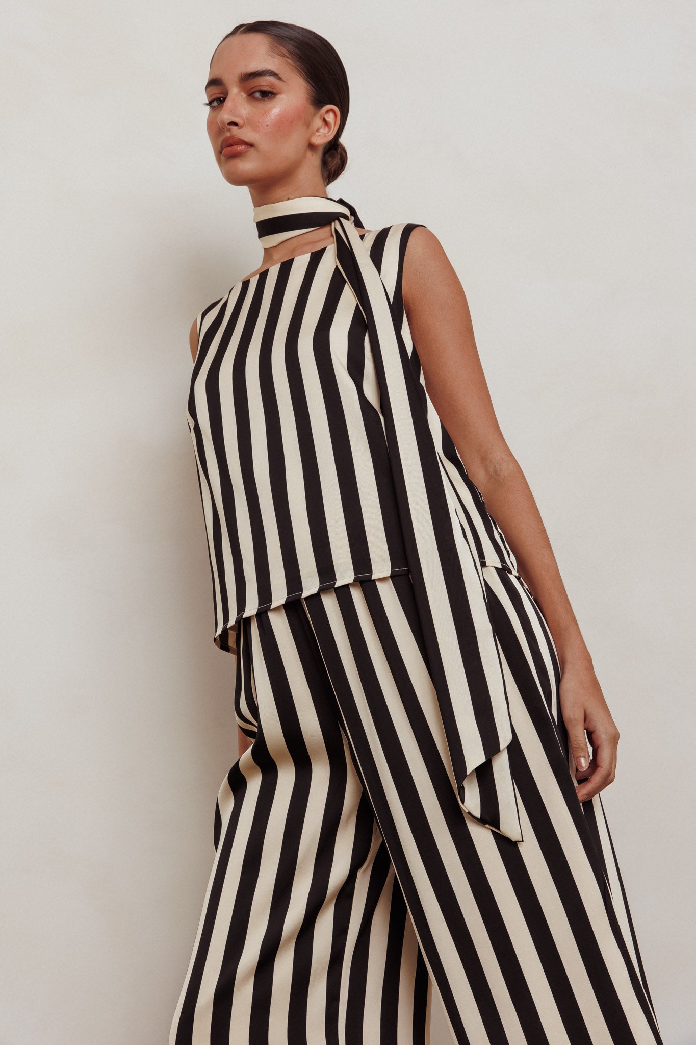 Love Galore Striped Sleeveless Top Black/Beige by Selfie Leslie Australia