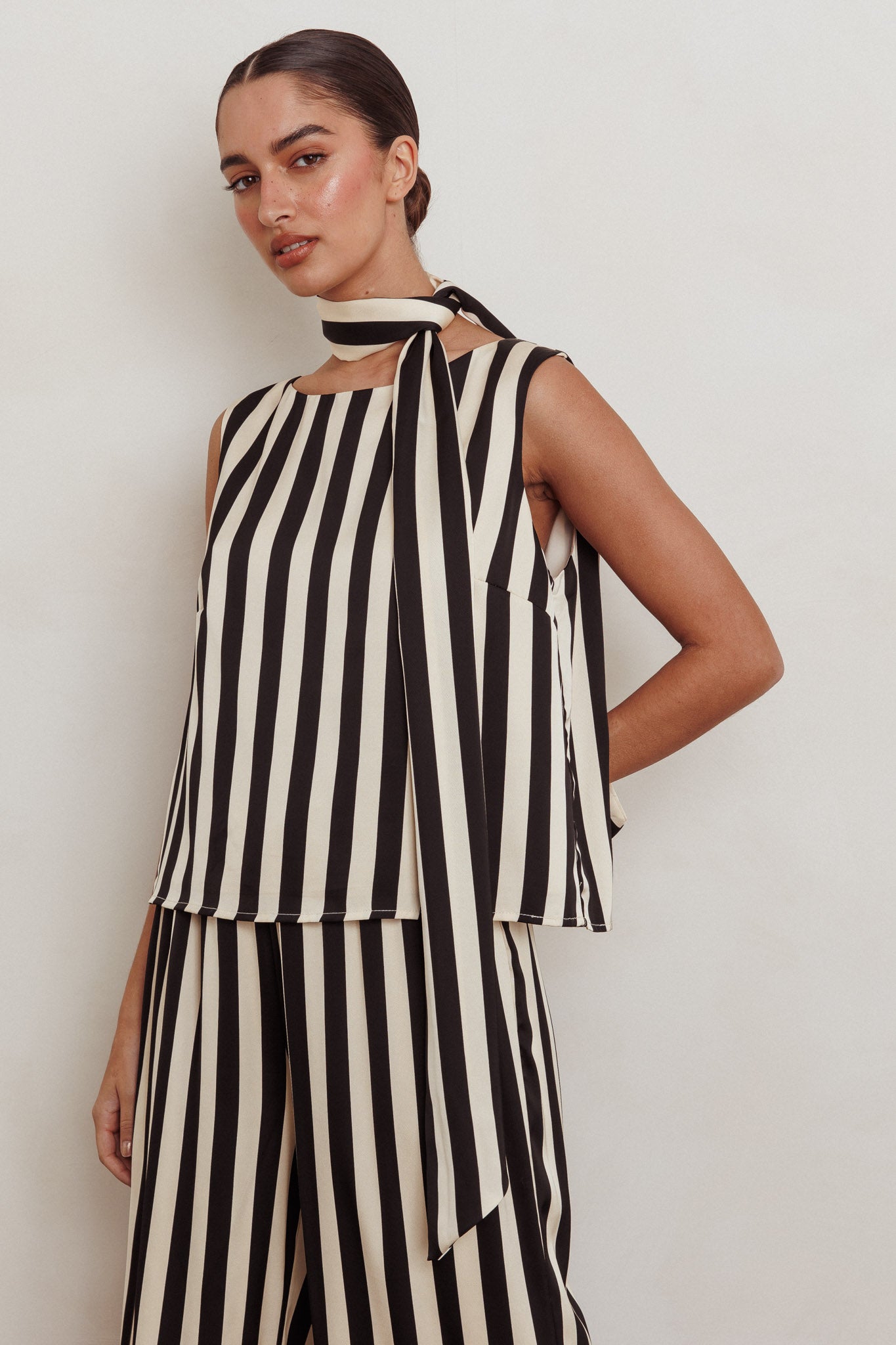 Love Galore Striped Sleeveless Top Black/Beige by Selfie Leslie Australia