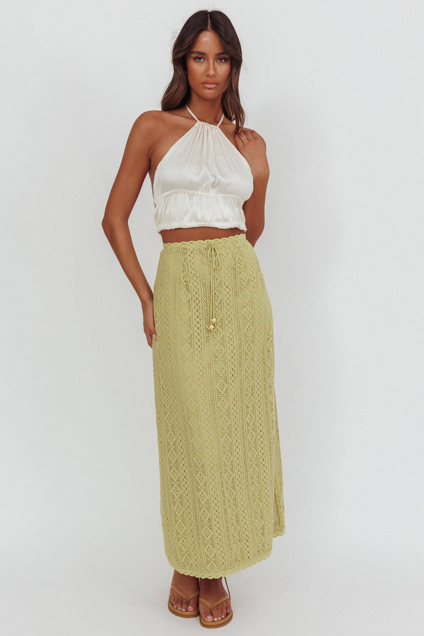 Days Away Crochet Lace Maxi Skirt Moss by Selfie Leslie Australia