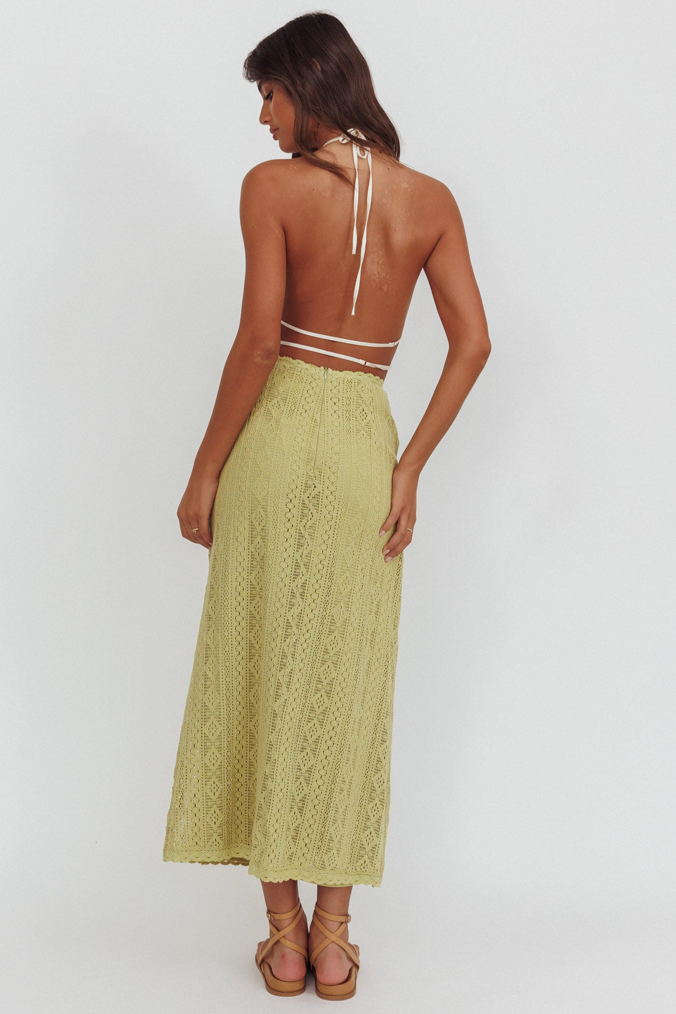 Days Away Crochet Lace Maxi Skirt Moss by Selfie Leslie Australia