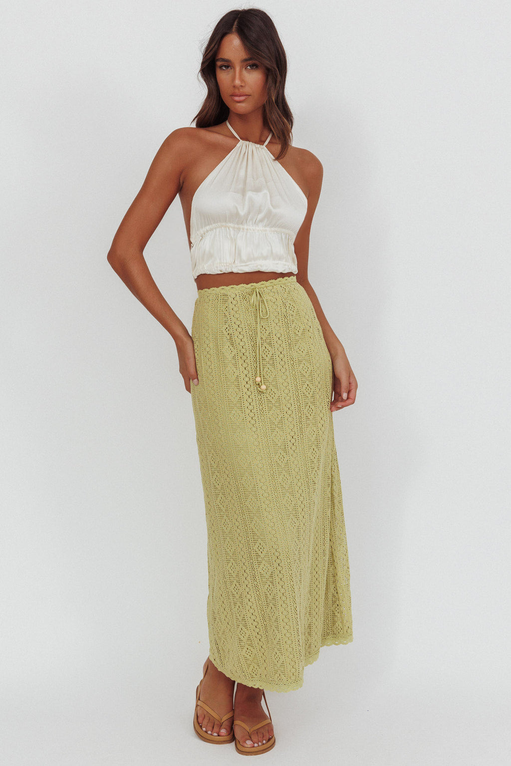 Days Away Crochet Lace Maxi Skirt Moss by Selfie Leslie Australia