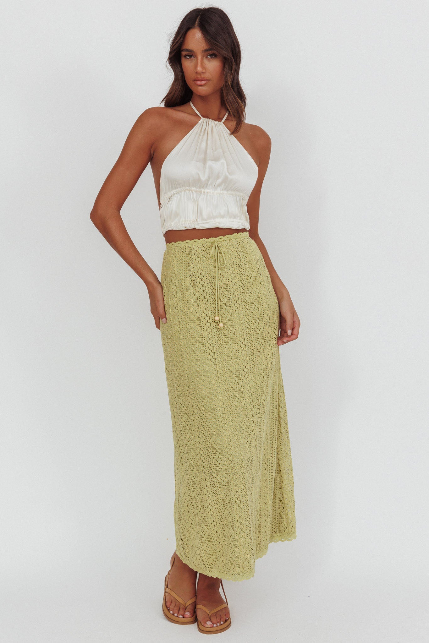 Days Away Crochet Lace Maxi Skirt Moss by Selfie Leslie Australia