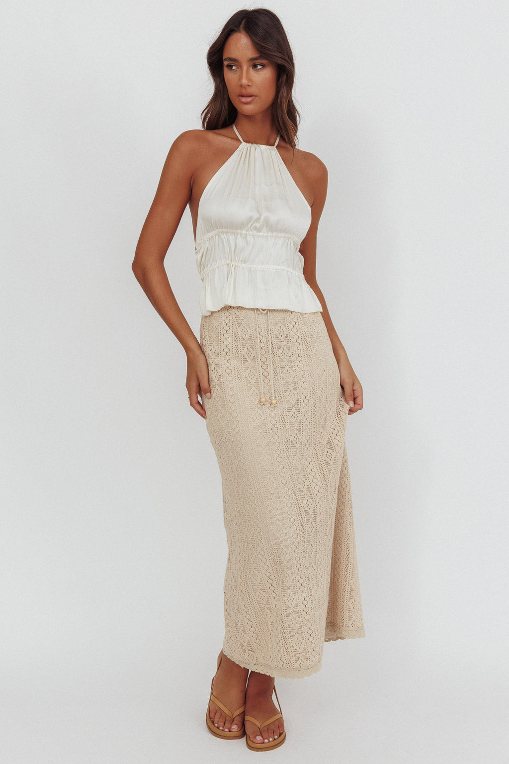 Days Away Crochet Lace Maxi Skirt Sand by Selfie Leslie Australia